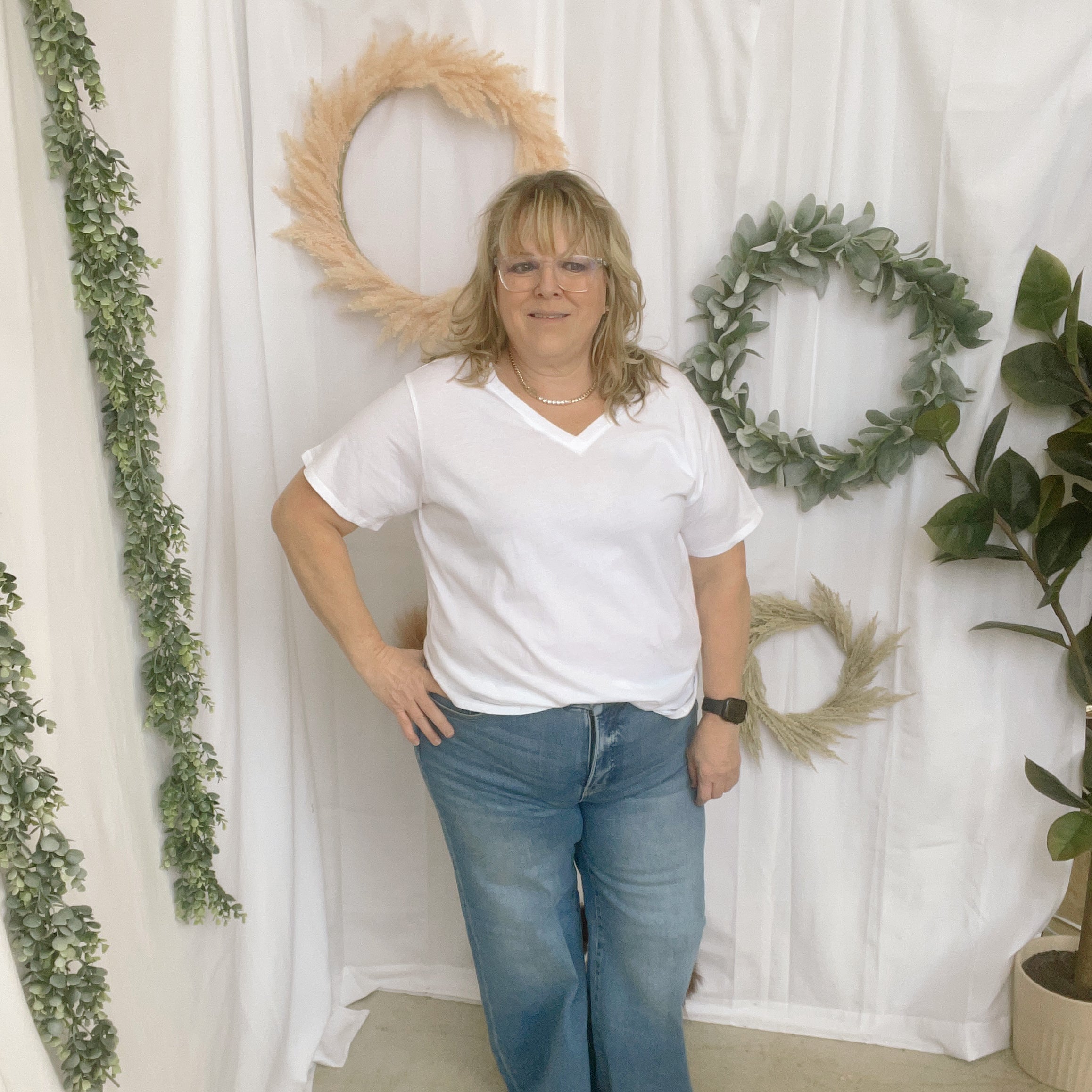 Bobbi V Neck Tee-White-Short Sleeve Tops-Zenana-The Silo Boutique, Women's Fashion Boutique Located in Warren and Grand Forks North Dakota