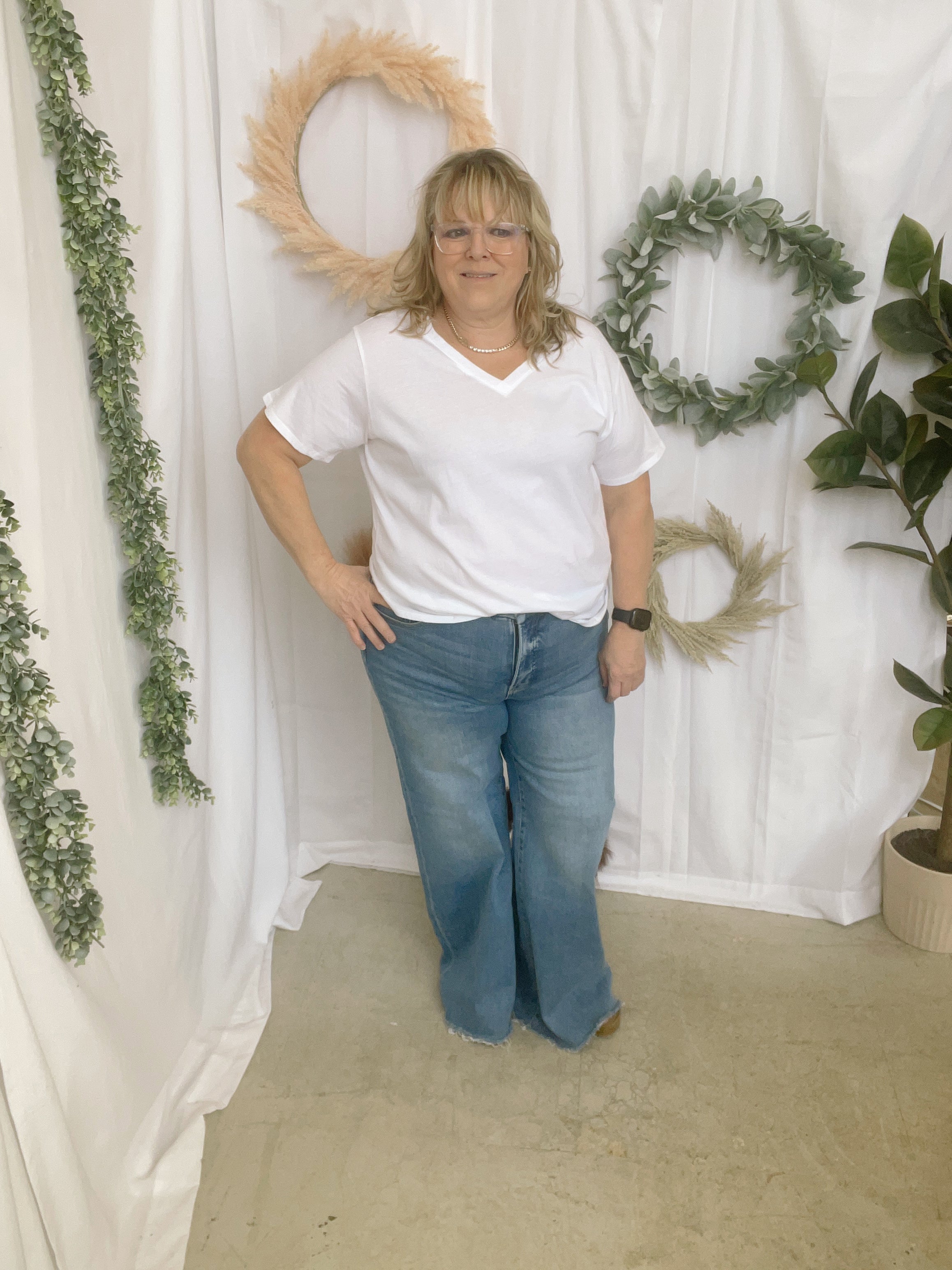 Bobbi V Neck Tee-White-Short Sleeve Tops-Zenana-The Silo Boutique, Women's Fashion Boutique Located in Warren and Grand Forks North Dakota