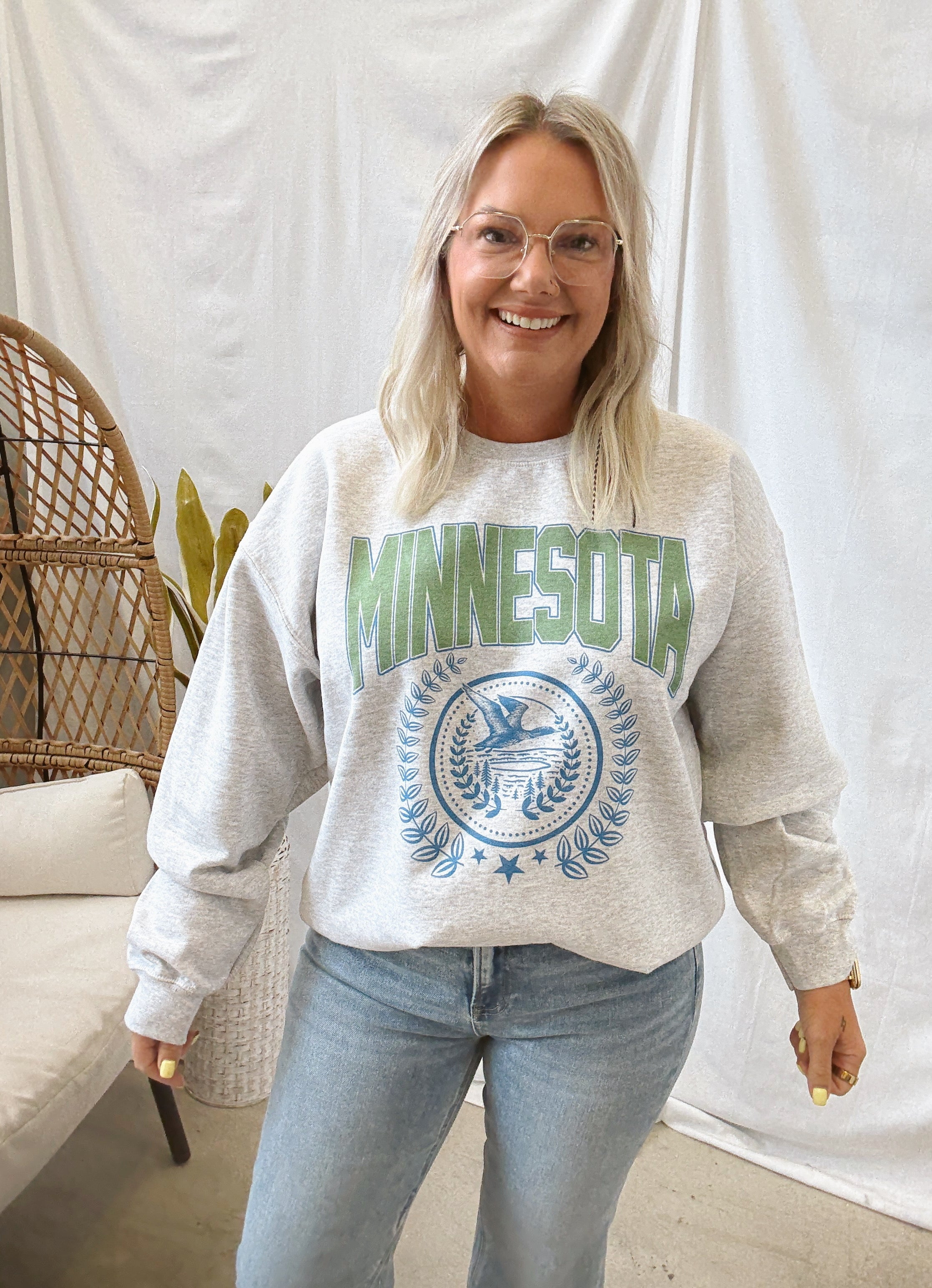 Minnesota Wreath Graphic Sweatshirt-Sweatshirts-blume-The Silo Boutique, Women's Fashion Boutique Located in Warren and Grand Forks North Dakota