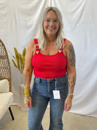 Ribbed Buckle Tank Top Bodysuit-Red-Tank Tops-blue B-The Silo Boutique, Women's Fashion Boutique Located in Warren and Grand Forks North Dakota