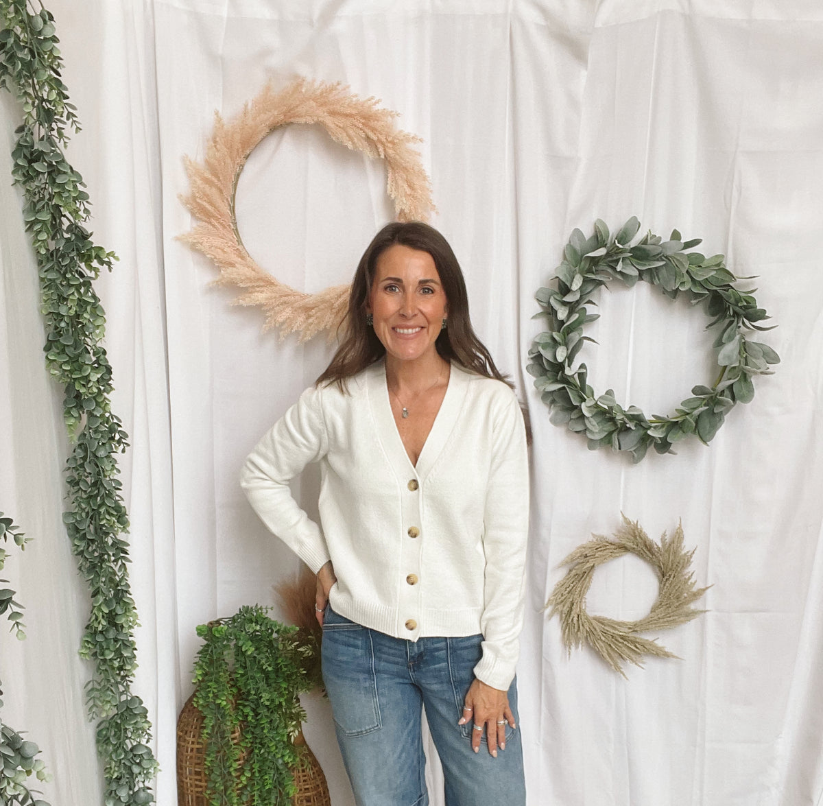 Shelly V Neck Cardigan-Ivory-Cardigans-staccato-The Silo Boutique, Women's Fashion Boutique Located in Warren and Grand Forks North Dakota
