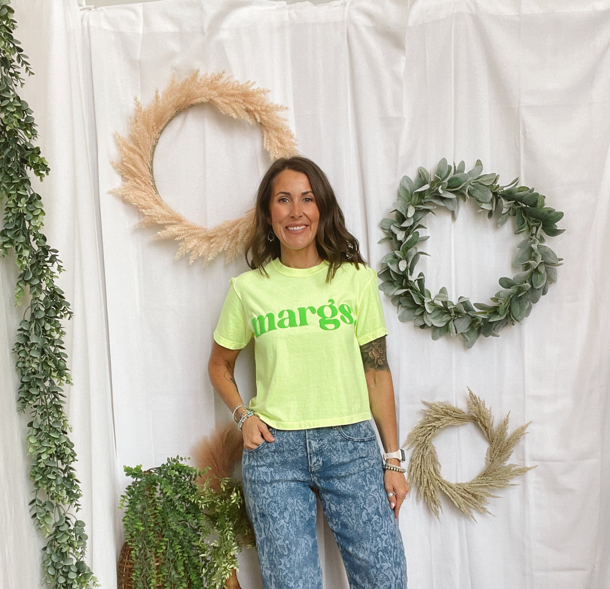 Margs Lime Puff Crop Tee-Graphic Tees-poppy-The Silo Boutique, Women's Fashion Boutique Located in Warren and Grand Forks North Dakota