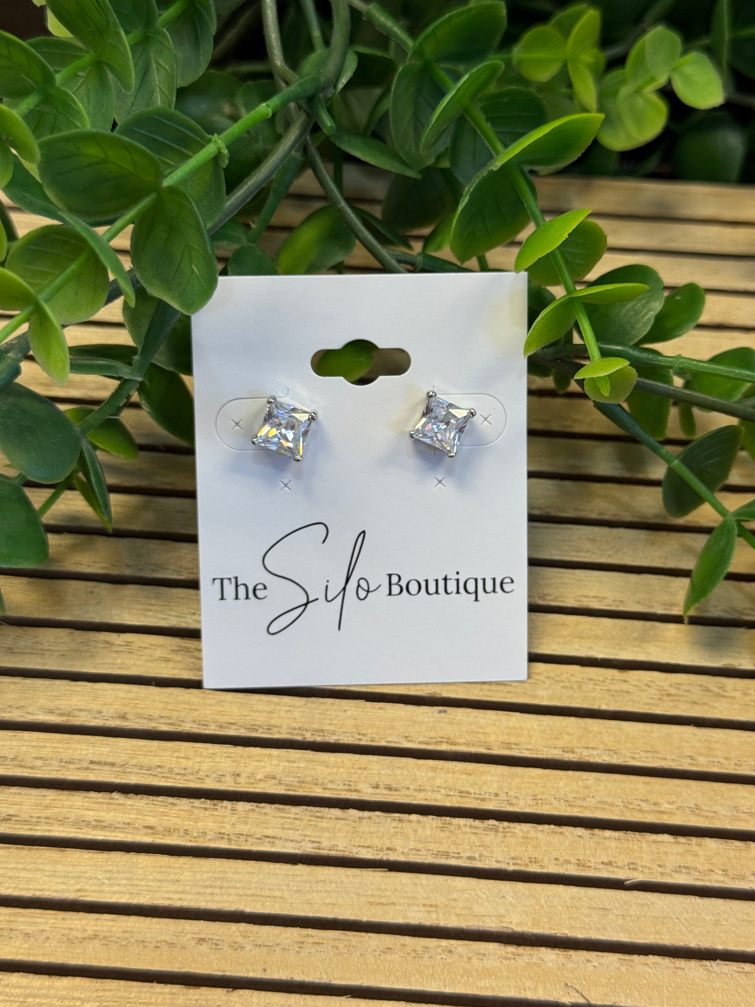 Suzie Square Stud Earrings-Silver-Earrings-Dallas Market-The Silo Boutique, Women's Fashion Boutique Located in Warren and Grand Forks North Dakota
