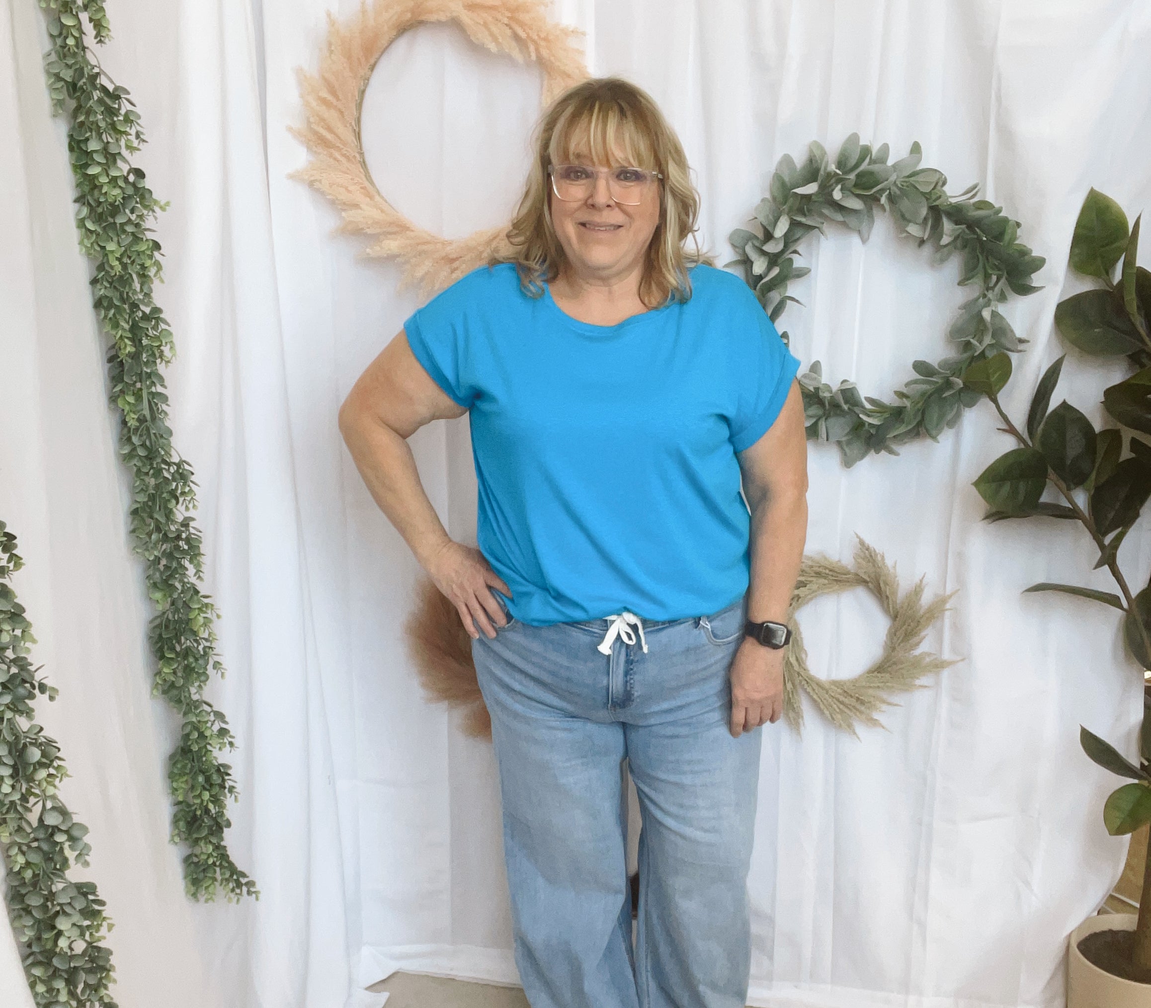 Kelly Slub Rolled Sleeve Tee-Short Sleeve Tops-Zenana-The Silo Boutique, Women's Fashion Boutique Located in Warren and Grand Forks North Dakota