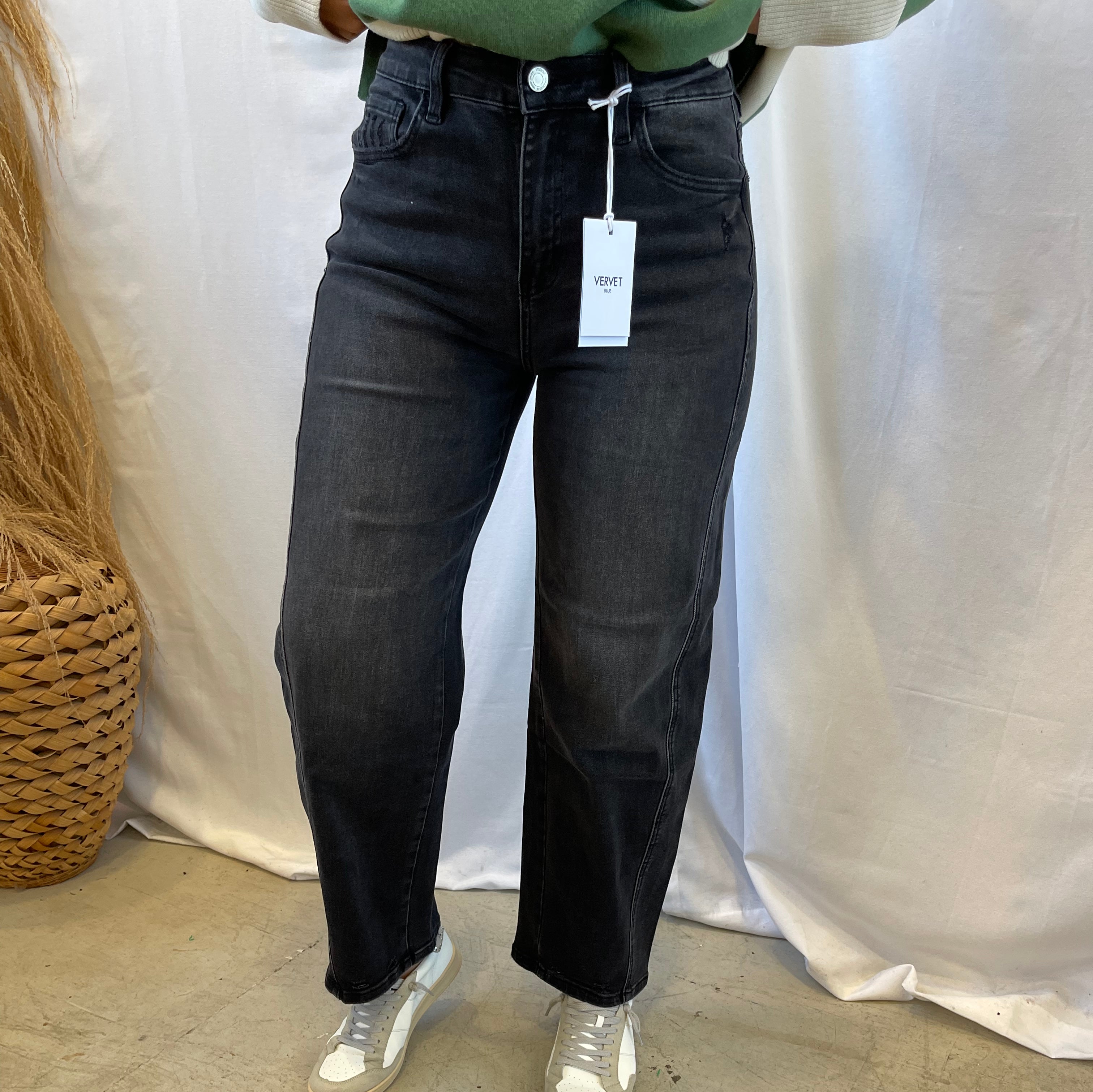 Vervet Instant Black Barrel Jeans-Jeans-vervet-The Silo Boutique, Women's Fashion Boutique Located in Warren and Grand Forks North Dakota