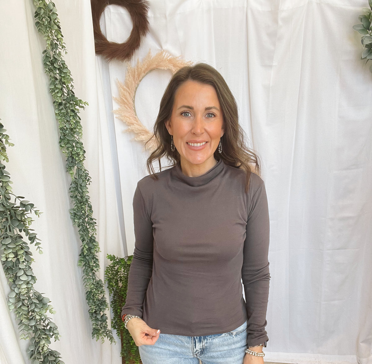 Amy Mock Neck Top-Charcoal-Long Sleeve Tops-hyfve-The Silo Boutique, Women's Fashion Boutique Located in Warren and Grand Forks North Dakota