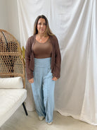 Rae Crochet Open Cardigan-Brown-Cardigans-Doe and Rae-The Silo Boutique, Women's Fashion Boutique Located in Warren and Grand Forks North Dakota