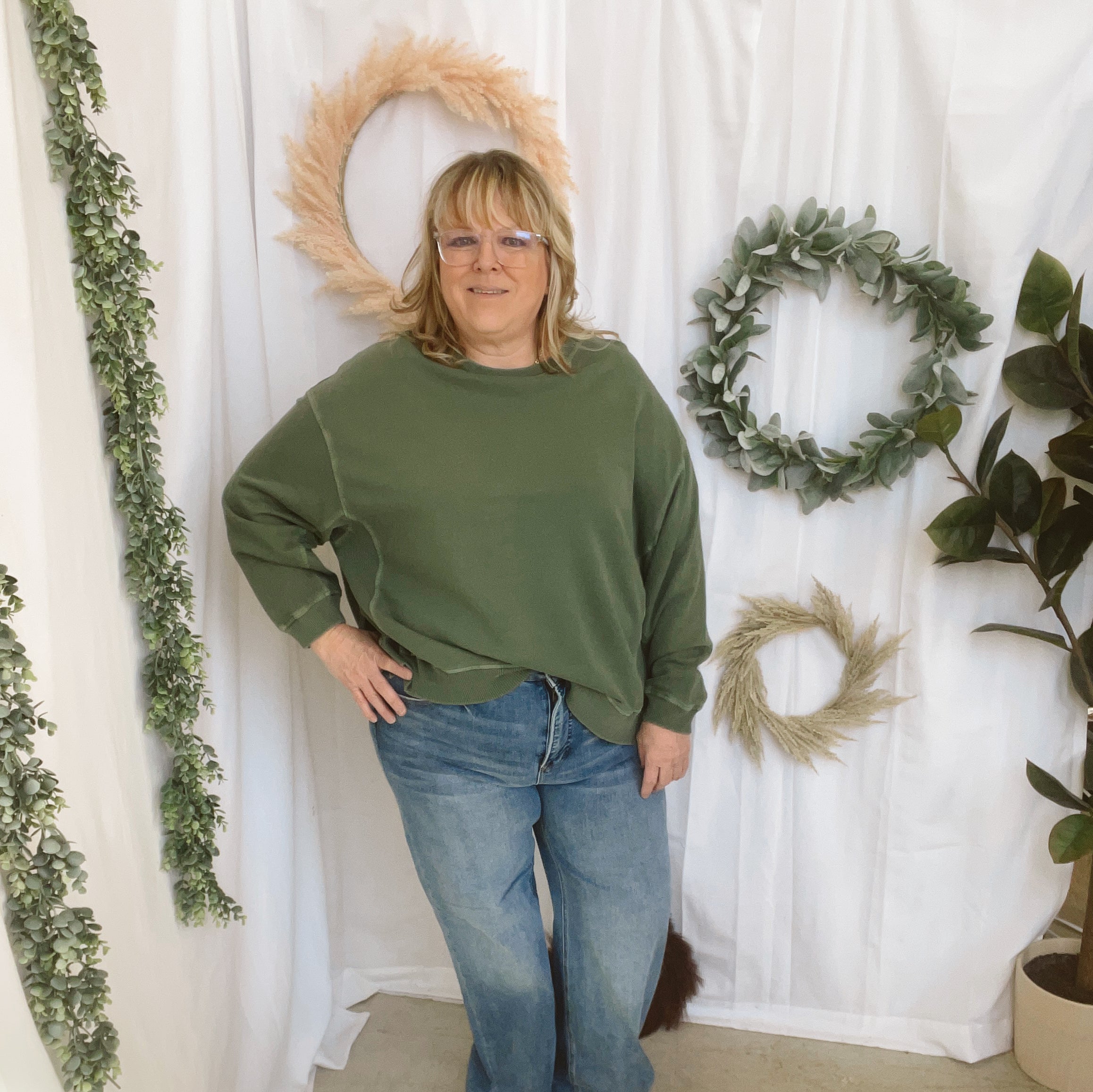 Jess Terry Pullover Sweatshirt-Olive-The Silo Boutique-The Silo Boutique, Women's Fashion Boutique Located in Warren and Grand Forks North Dakota