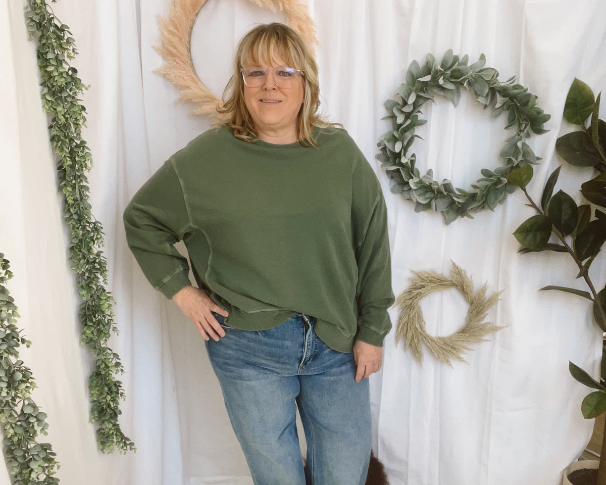Jess Terry Pullover Sweatshirt-Olive-The Silo Boutique-The Silo Boutique, Women's Fashion Boutique Located in Warren and Grand Forks North Dakota