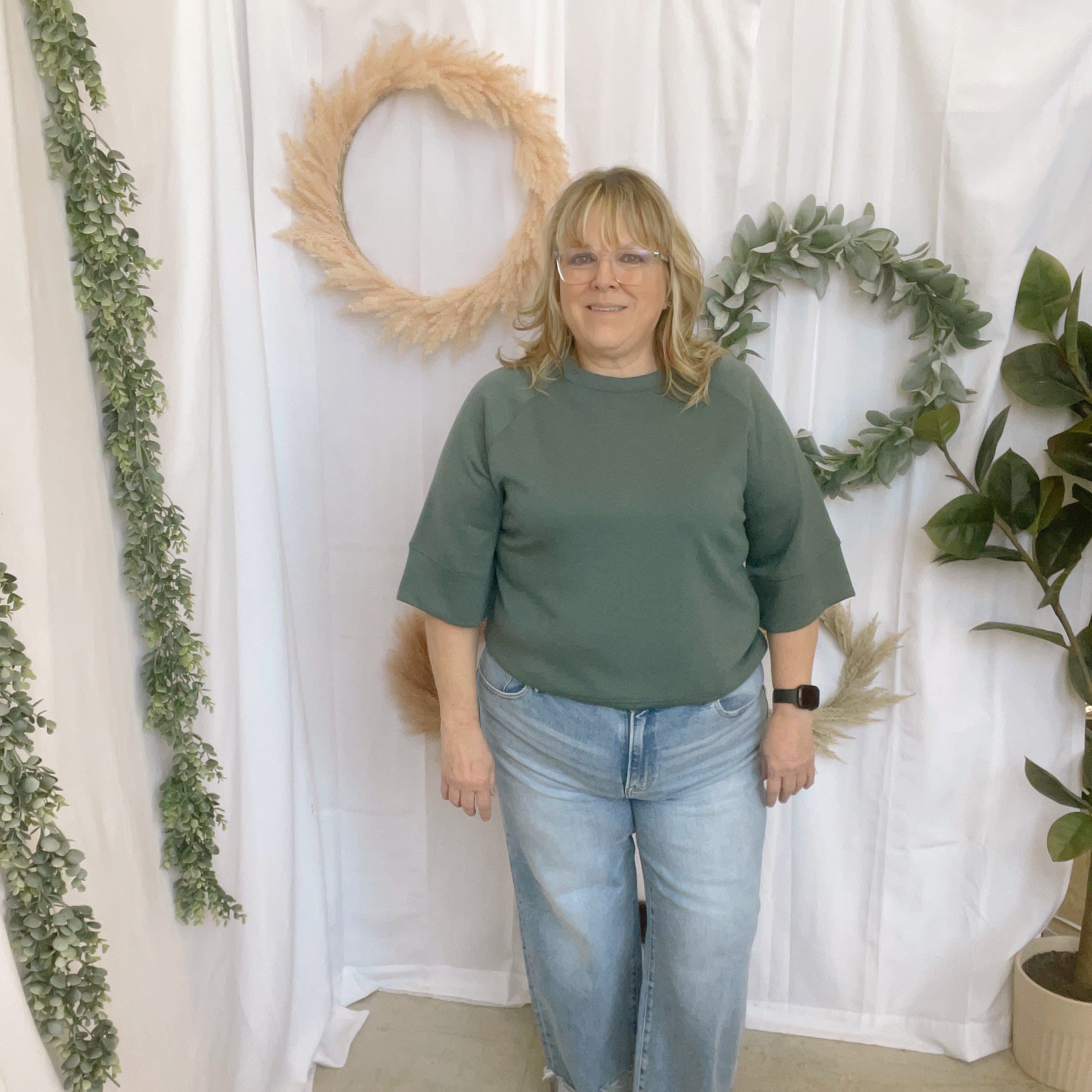 Louisa Scuba Quarter Sleeve Top-Jade-The Silo Boutique-The Silo Boutique, Women's Fashion Boutique Located in Warren and Grand Forks North Dakota