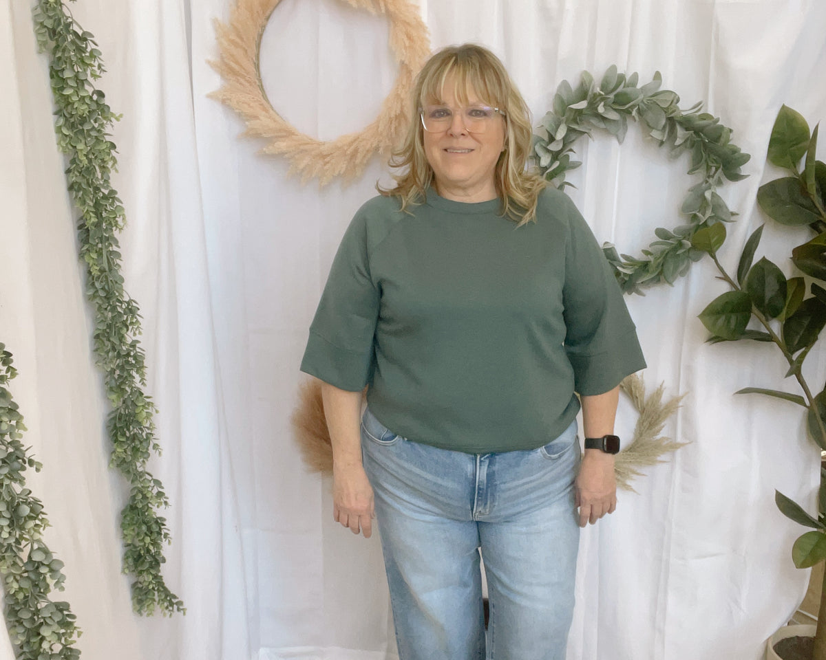 Louisa Scuba Quarter Sleeve Top-Jade-Zenana-The Silo Boutique, Women's Fashion Boutique Located in Warren and Grand Forks North Dakota