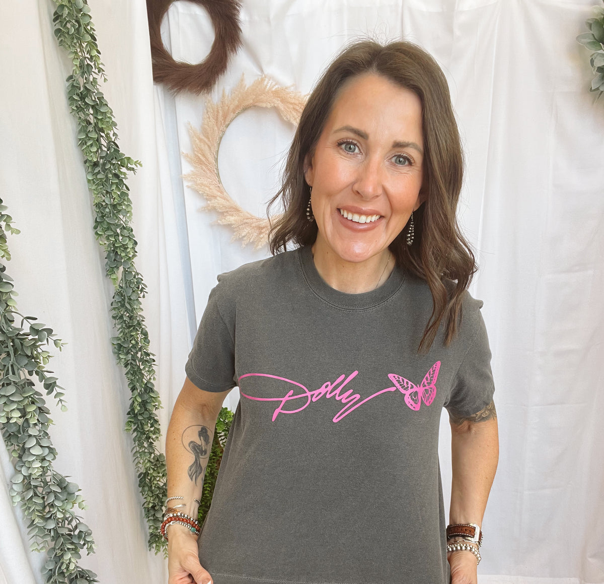 Dolly Signature Butterfly Tee-Graphic Tees-birdies-The Silo Boutique, Women's Fashion Boutique Located in Warren and Grand Forks North Dakota