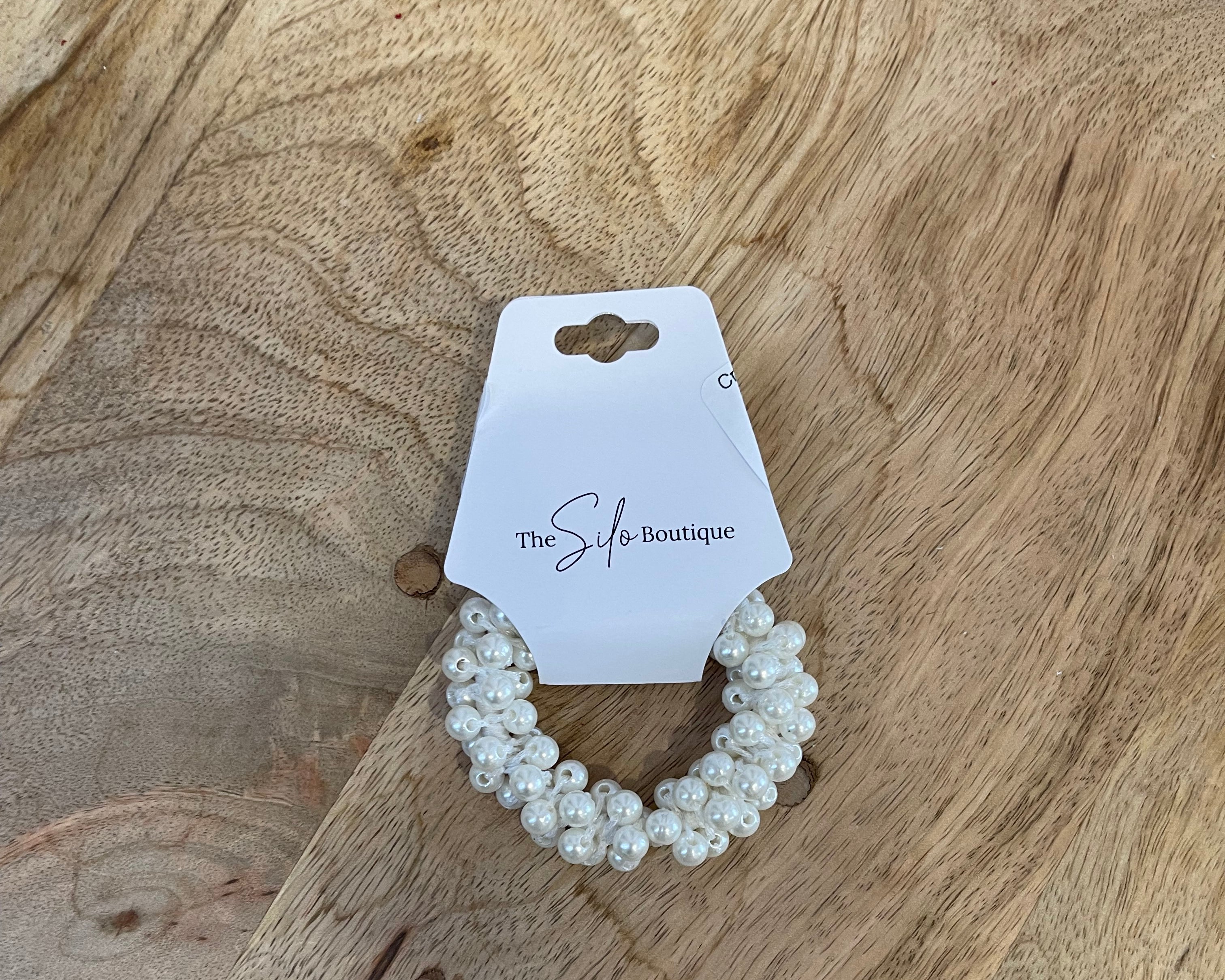 Cream Pearl Cluster Pony Holder-Hair Accessories-city-The Silo Boutique, Women's Fashion Boutique Located in Warren and Grand Forks North Dakota