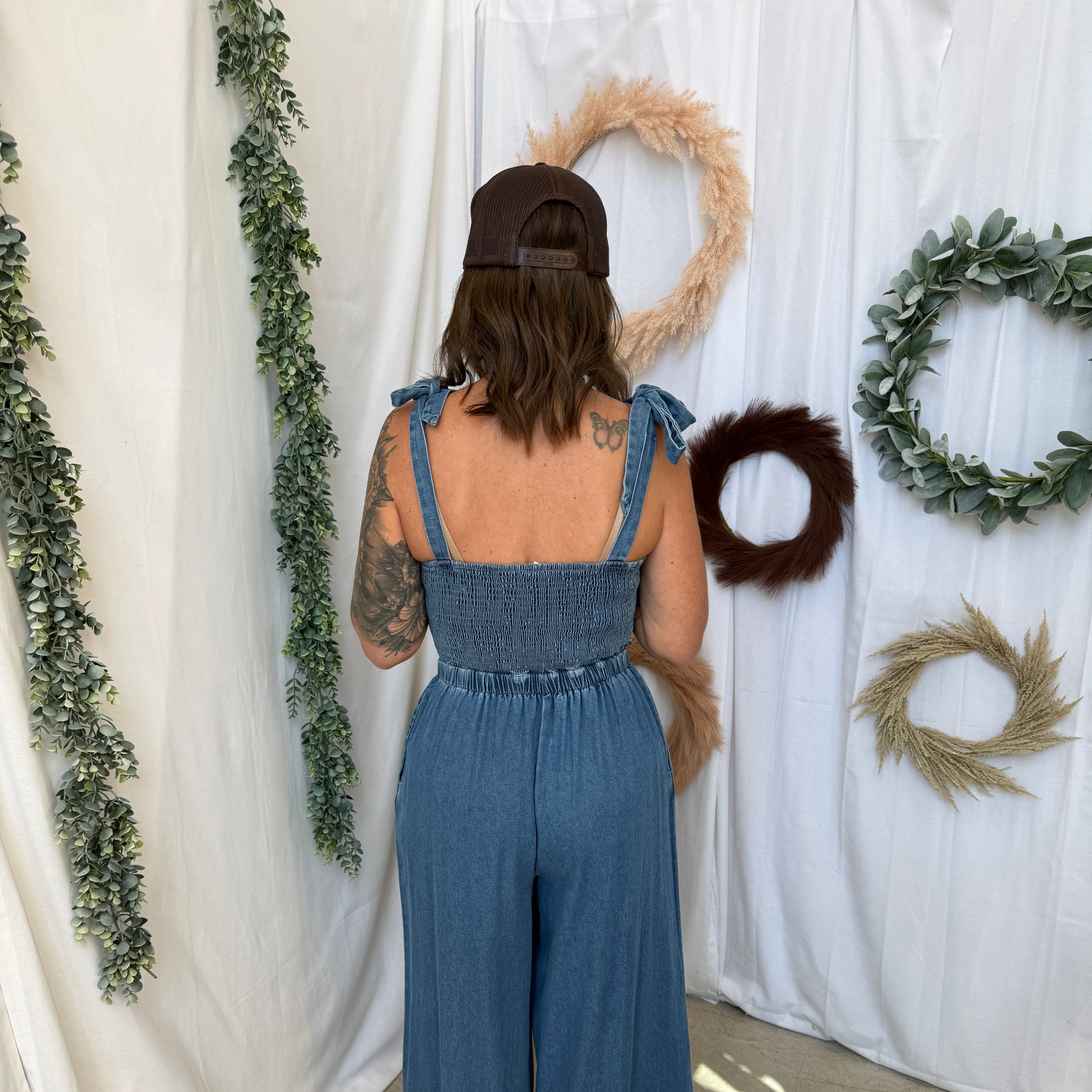 Denim Floral Jumpsuit-Jumpsuits & Rompers-peach love-The Silo Boutique, Women's Fashion Boutique Located in Warren and Grand Forks North Dakota
