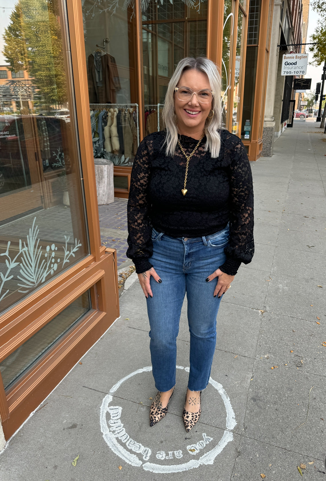 Black Brushed Lace Top-Long Sleeve Tops-hem and thread-The Silo Boutique, Women's Fashion Boutique Located in Warren and Grand Forks North Dakota