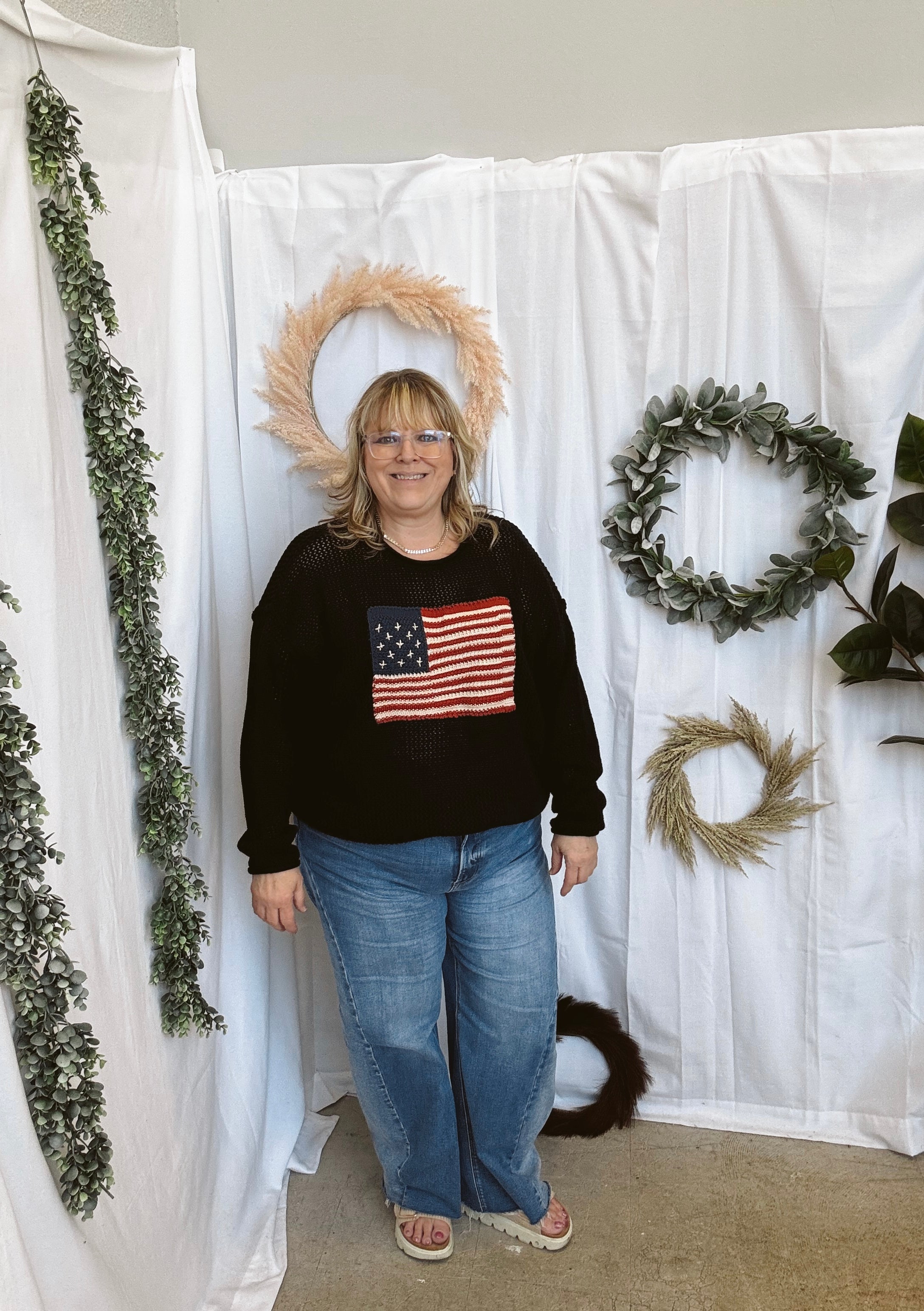 Zen Flag Open Knit Sweater-Black-Long Sleeve Tops-Zenana-The Silo Boutique, Women's Fashion Boutique Located in Warren and Grand Forks North Dakota