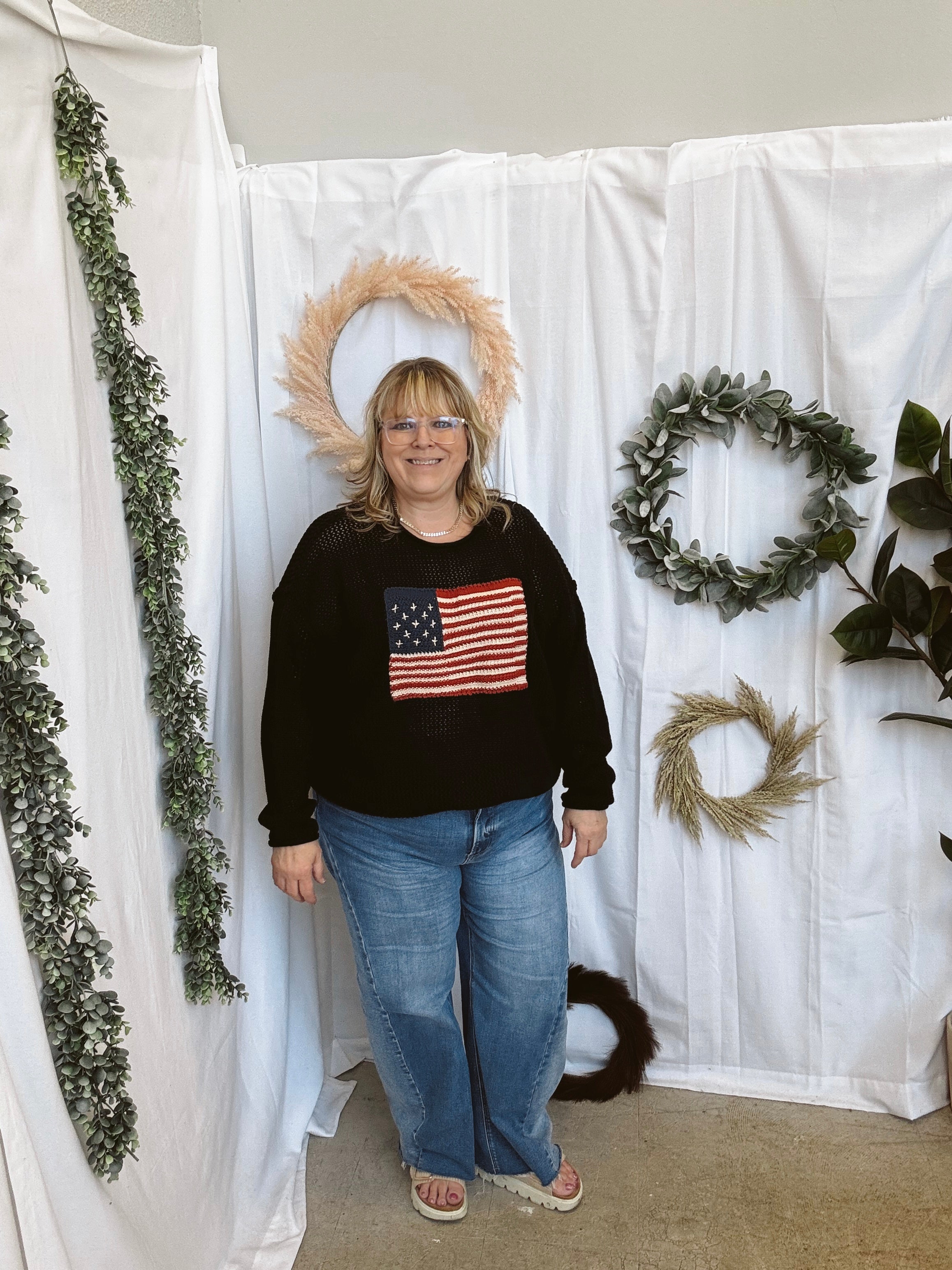 Zen Flag Open Knit Sweater-Black-Long Sleeve Tops-Zenana-The Silo Boutique, Women's Fashion Boutique Located in Warren and Grand Forks North Dakota