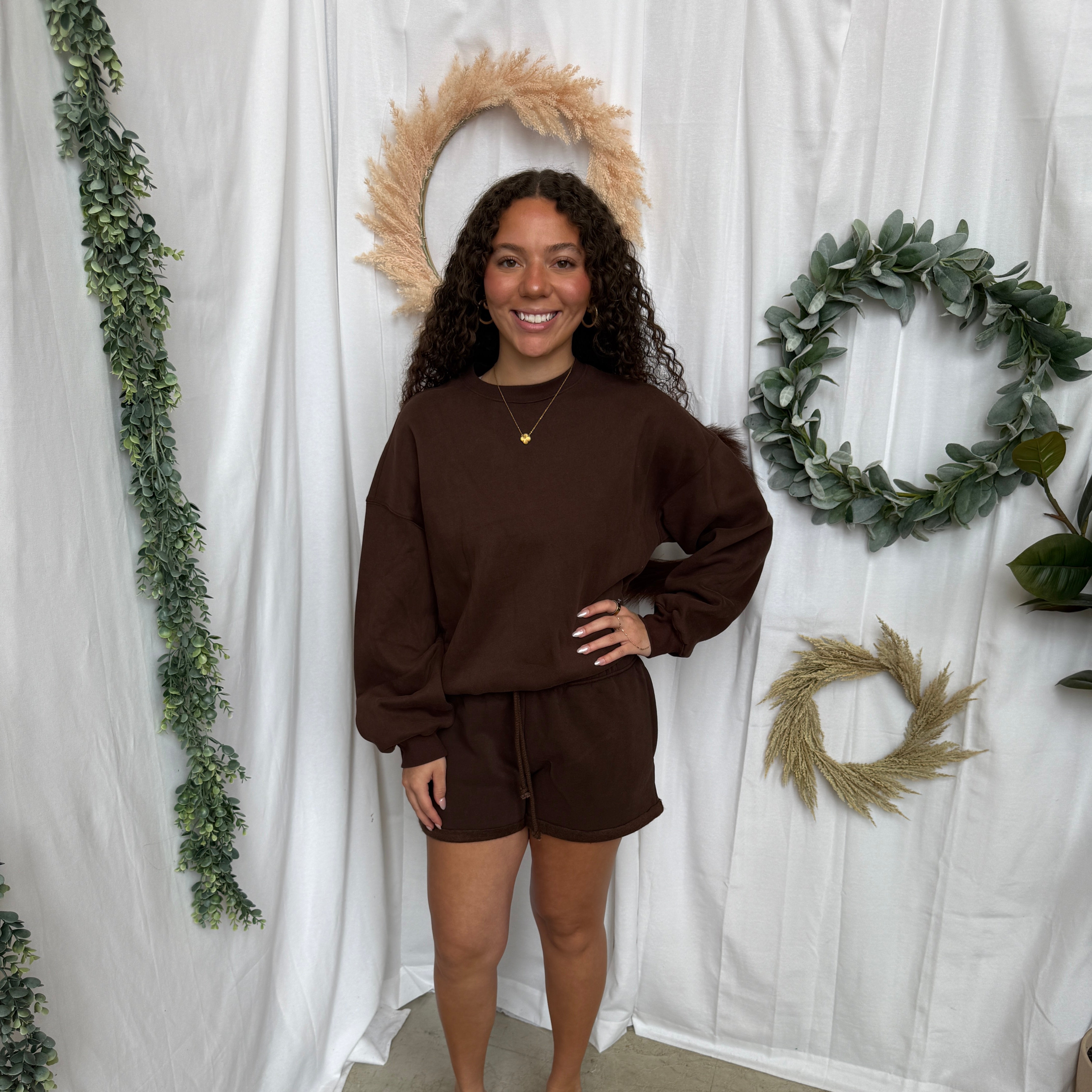 Carly Sweat Shorts-Brown-Shorts-tictoc-The Silo Boutique, Women's Fashion Boutique Located in Warren and Grand Forks North Dakota