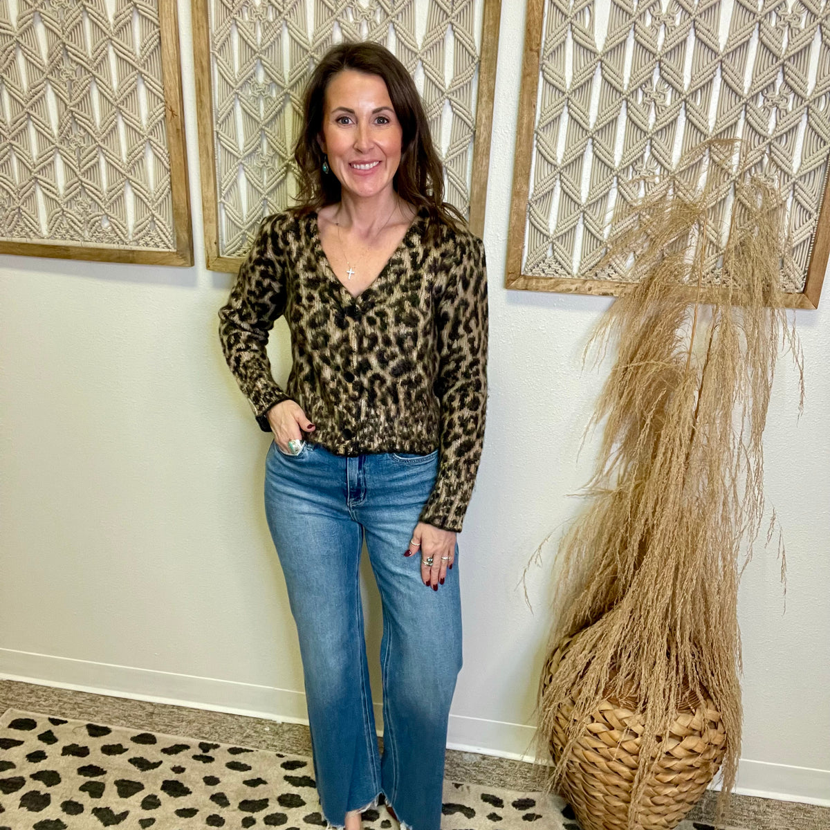 Elan Cheetah Print Sweater Cardigan-Sweaters-elan-The Silo Boutique, Women's Fashion Boutique Located in Warren and Grand Forks North Dakota