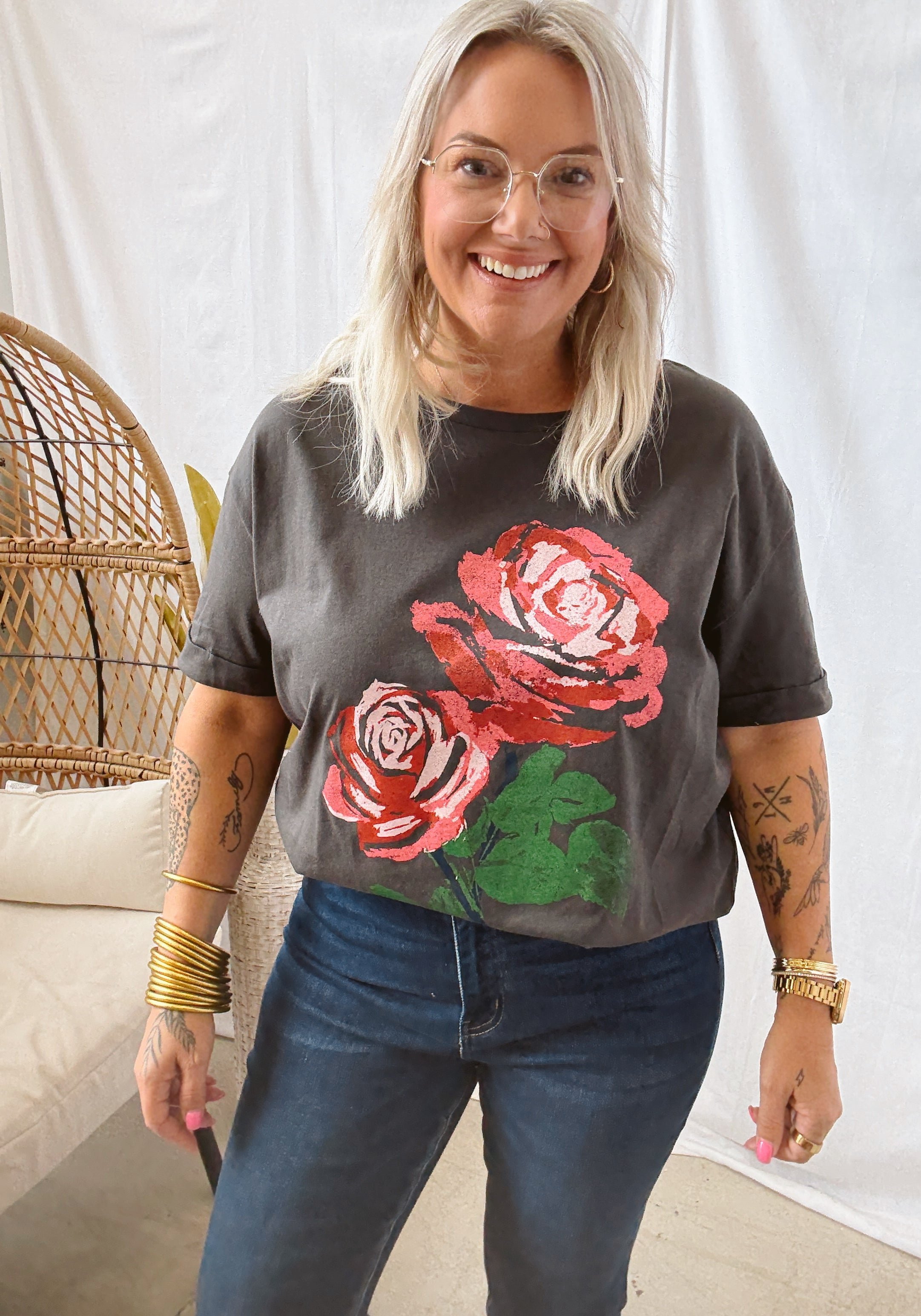 Vintage Rose Black Tee-Graphic Tees-promesa-The Silo Boutique, Women's Fashion Boutique Located in Warren and Grand Forks North Dakota