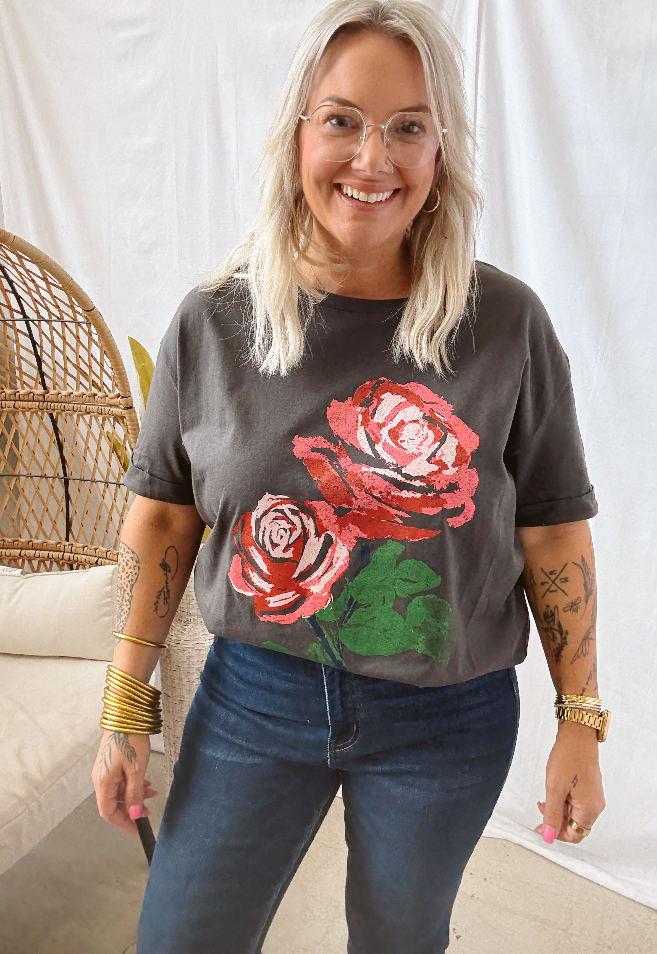 Vintage Rose Black Tee-Graphic Tees-promesa-The Silo Boutique, Women's Fashion Boutique Located in Warren and Grand Forks North Dakota