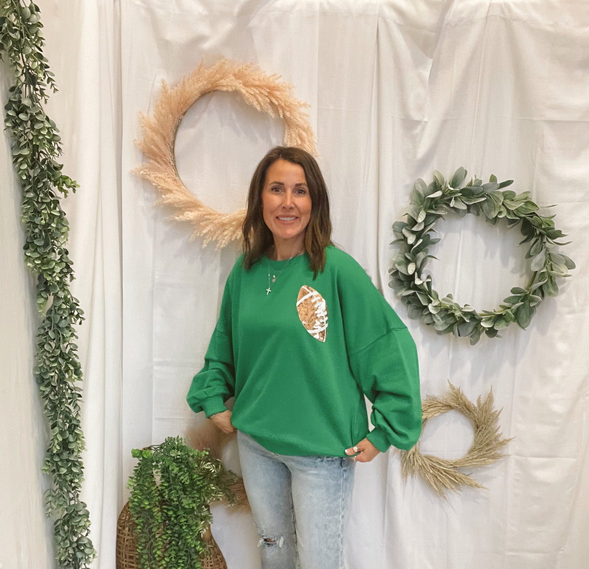 Golden Game Day Football Sweatshirt-Green-Sweatshirts-timing-The Silo Boutique, Women's Fashion Boutique Located in Warren and Grand Forks North Dakota