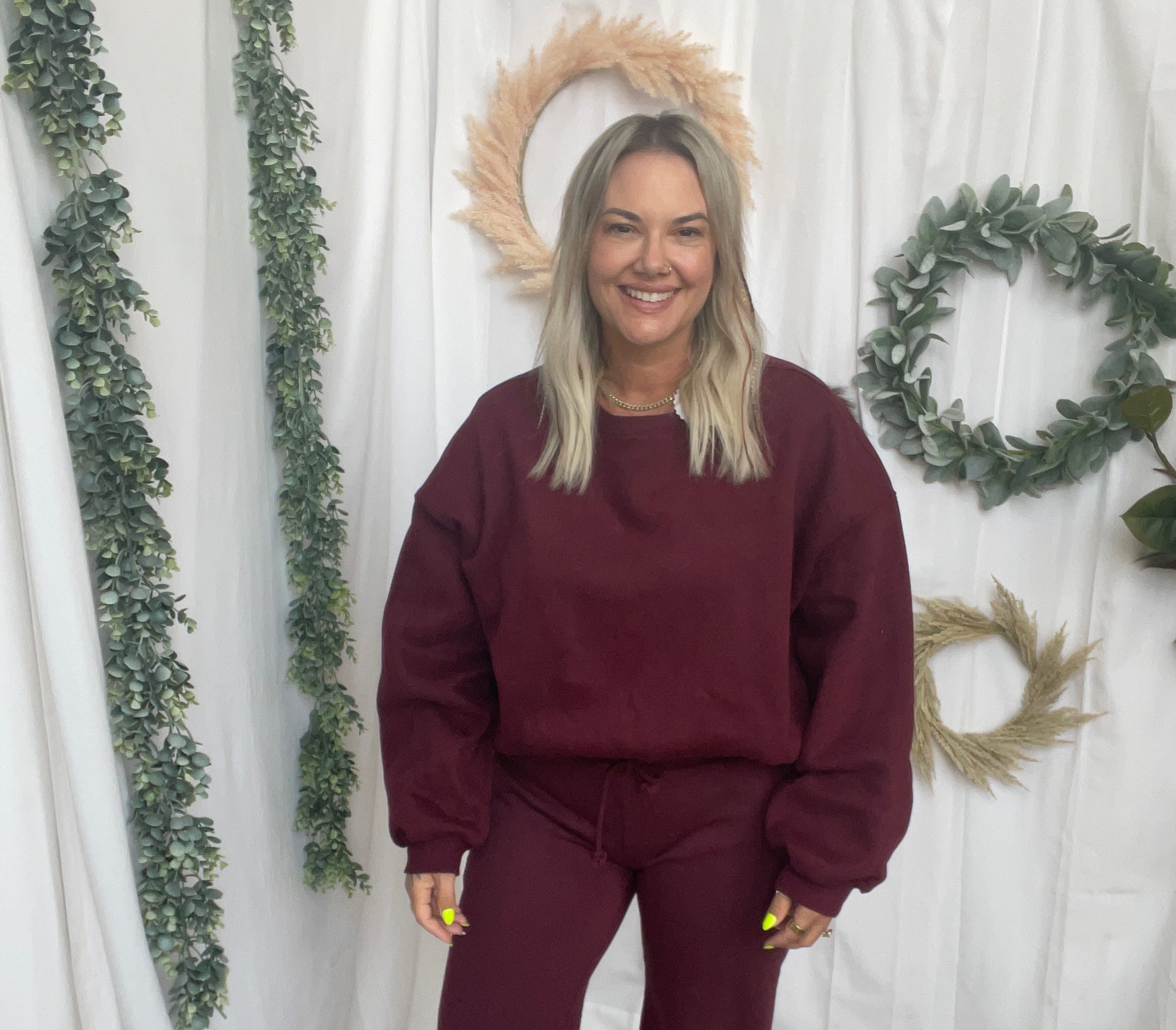 Emory Wide Leg Sweatpants-Black Cherry-sweatpants-tictoc-The Silo Boutique, Women's Fashion Boutique Located in Warren and Grand Forks North Dakota