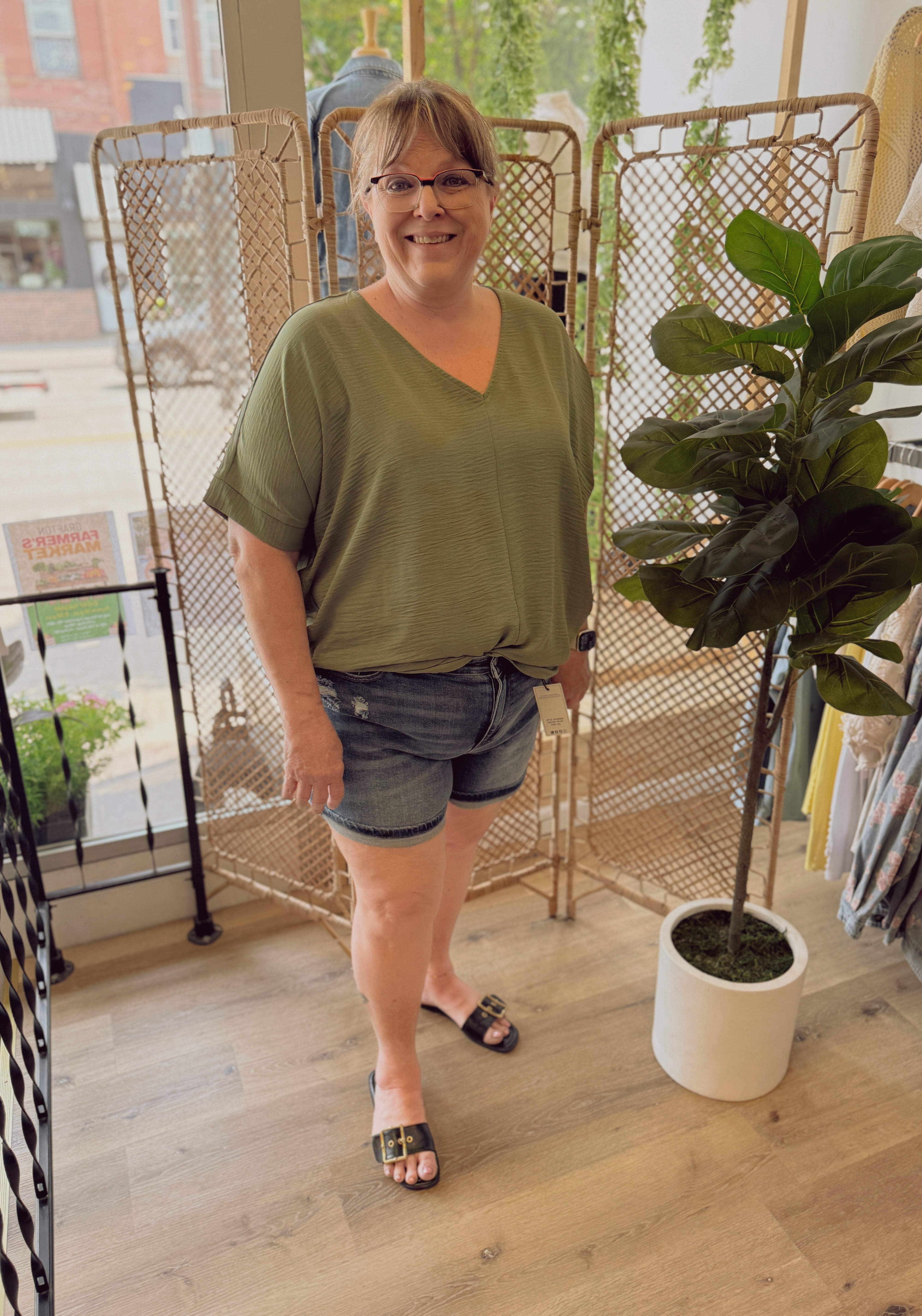 Zen V Neck Seam Top-Olive-Short Sleeve Tops-Zenana-The Silo Boutique, Women's Fashion Boutique Located in Warren and Grand Forks North Dakota