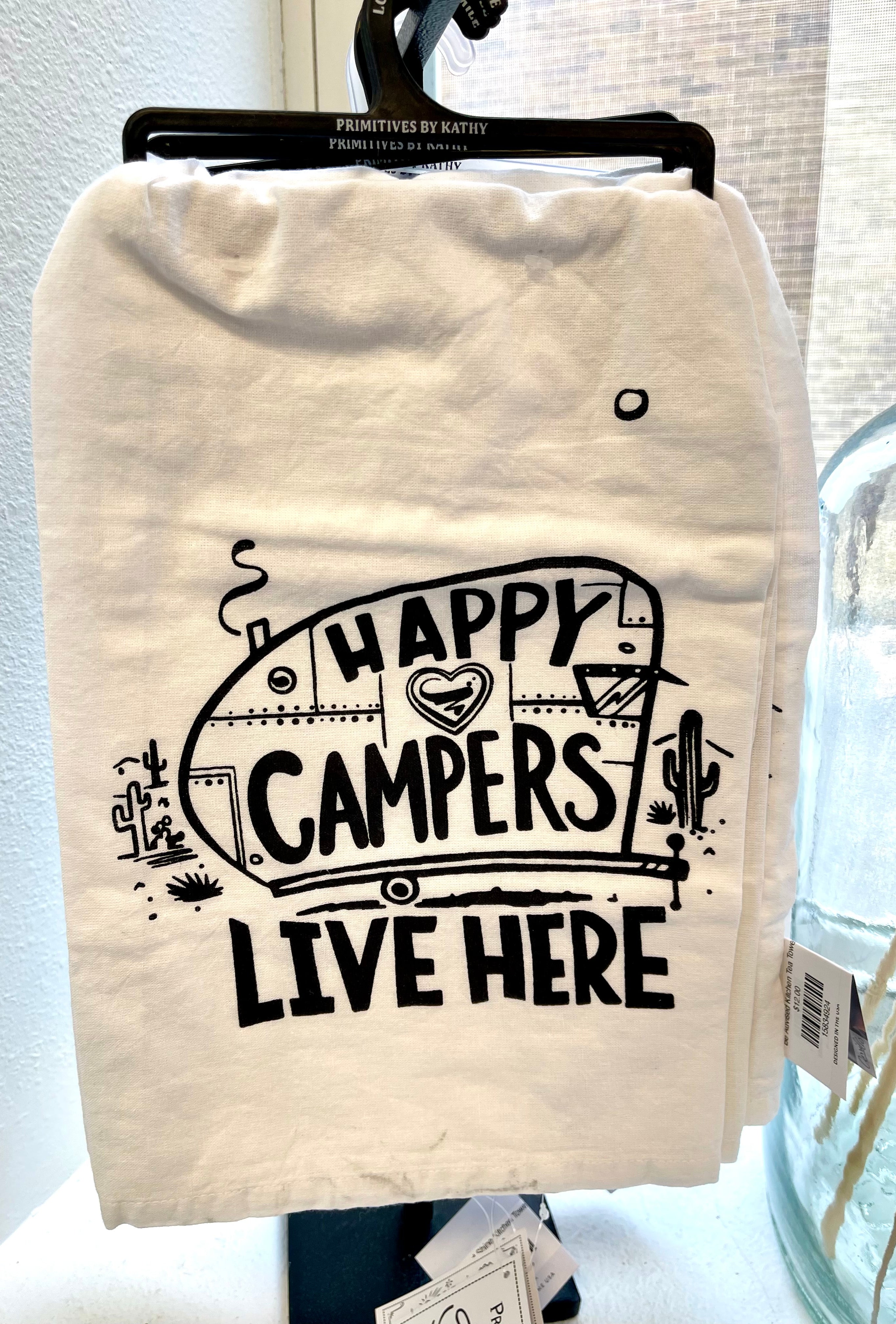 Happy Campers Live Here Kitchen Towel-Tea Towels-primitives-The Silo Boutique, Women's Fashion Boutique Located in Warren and Grand Forks North Dakota