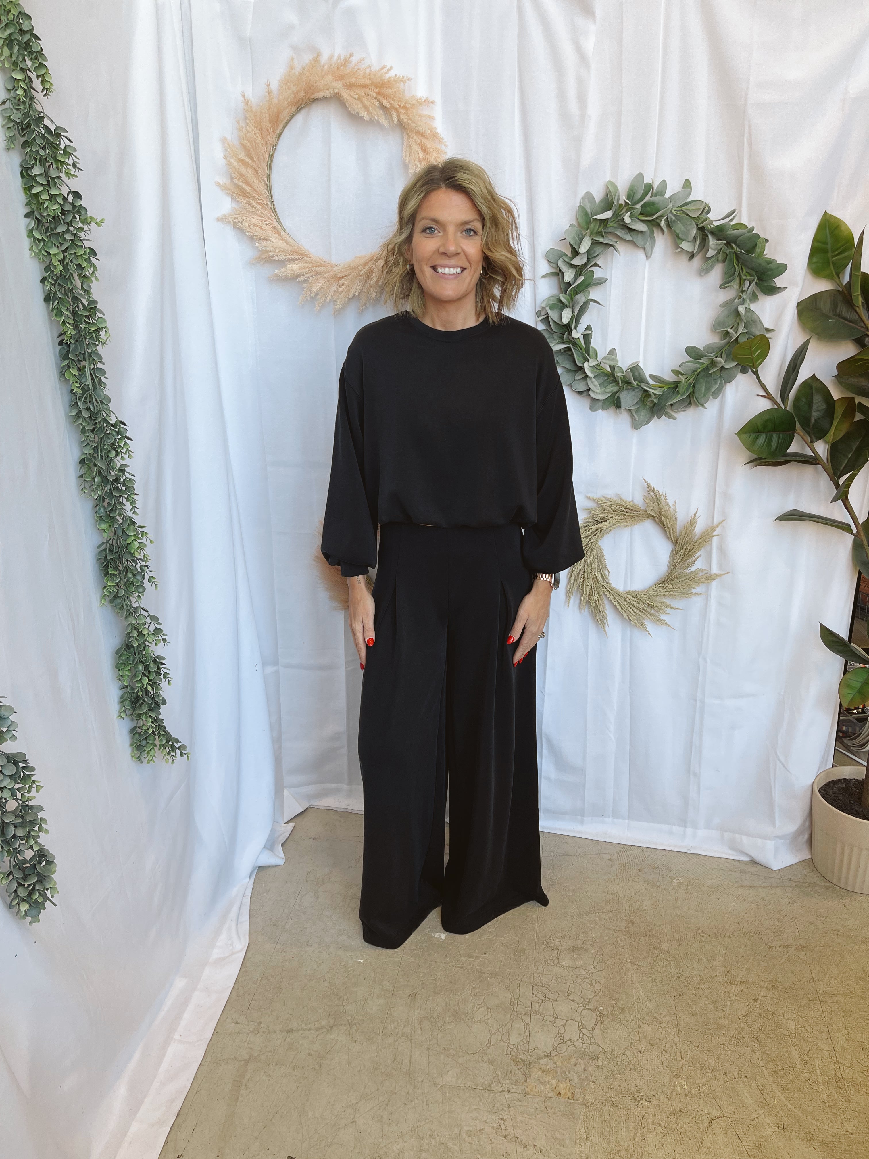 Modal Crop Crewneck Sweatshirt-Black-Sweatshirts-curds-The Silo Boutique, Women's Fashion Boutique Located in Warren and Grand Forks North Dakota