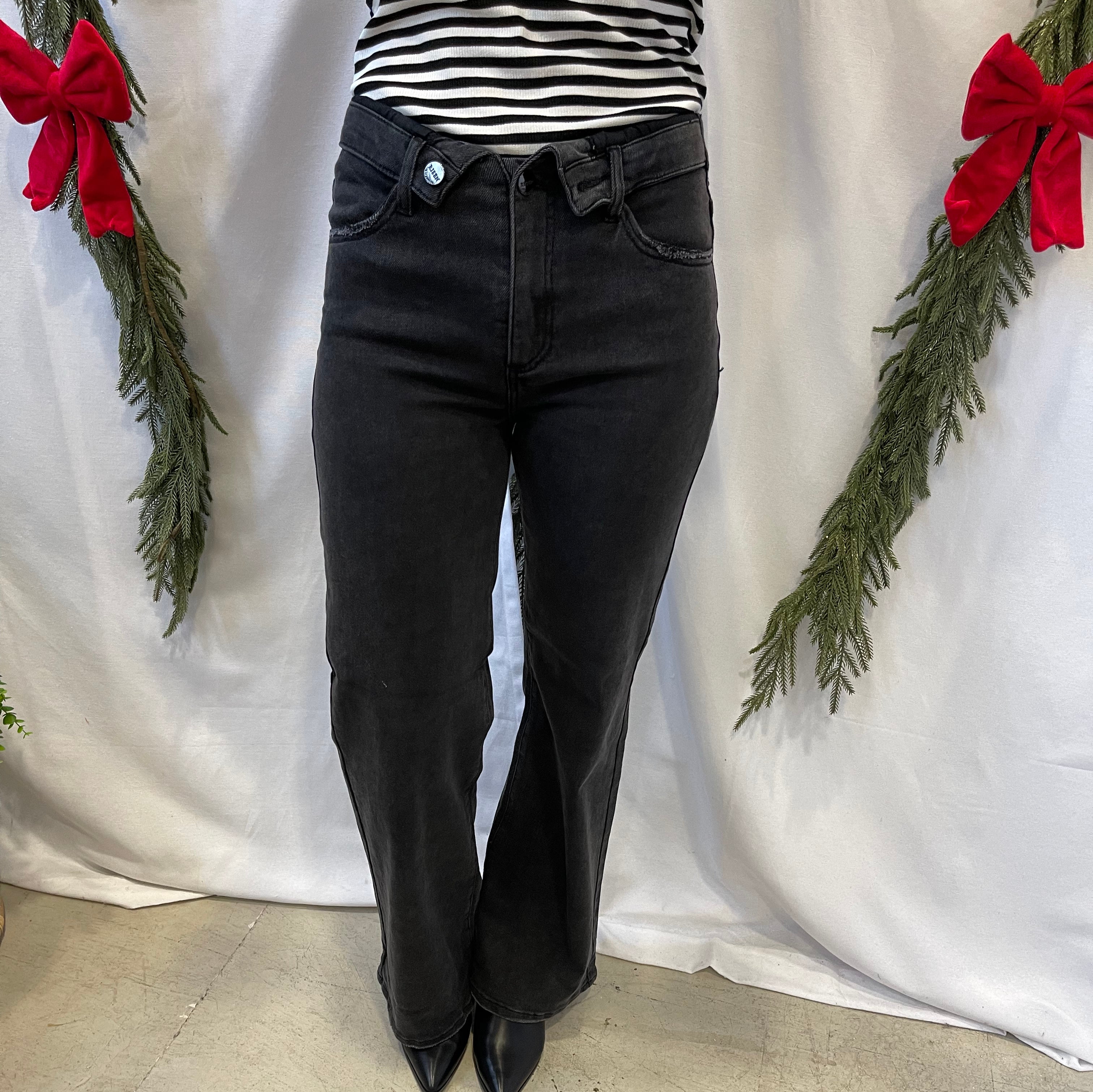 Risen Black Fold Over Waist Jeans-Jeans-risen-The Silo Boutique, Women's Fashion Boutique Located in Warren and Grand Forks North Dakota