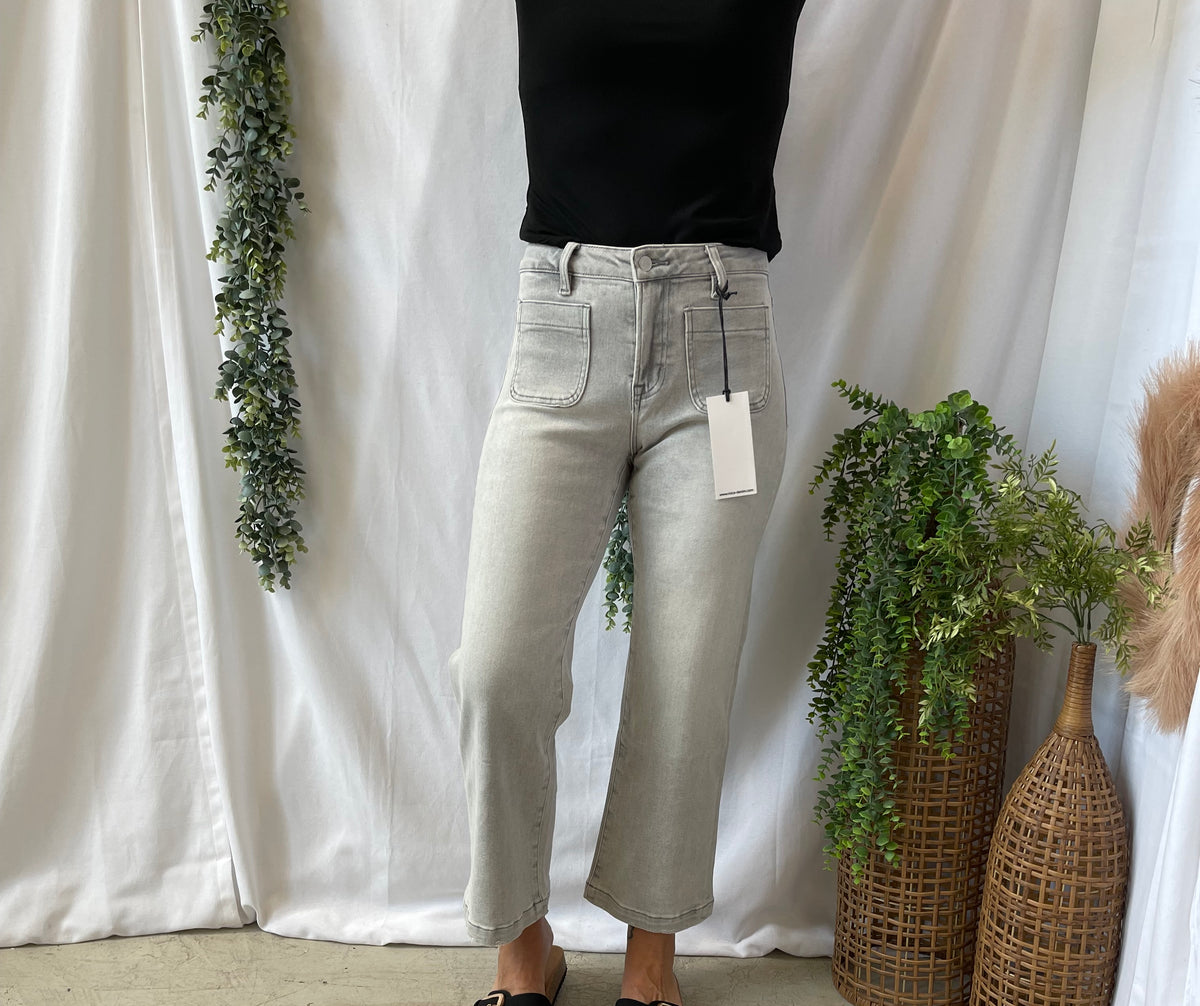 Mica Nardo Grey Patch Pocket Jeans-Jeans-mica-The Silo Boutique, Women's Fashion Boutique Located in Warren and Grand Forks North Dakota
