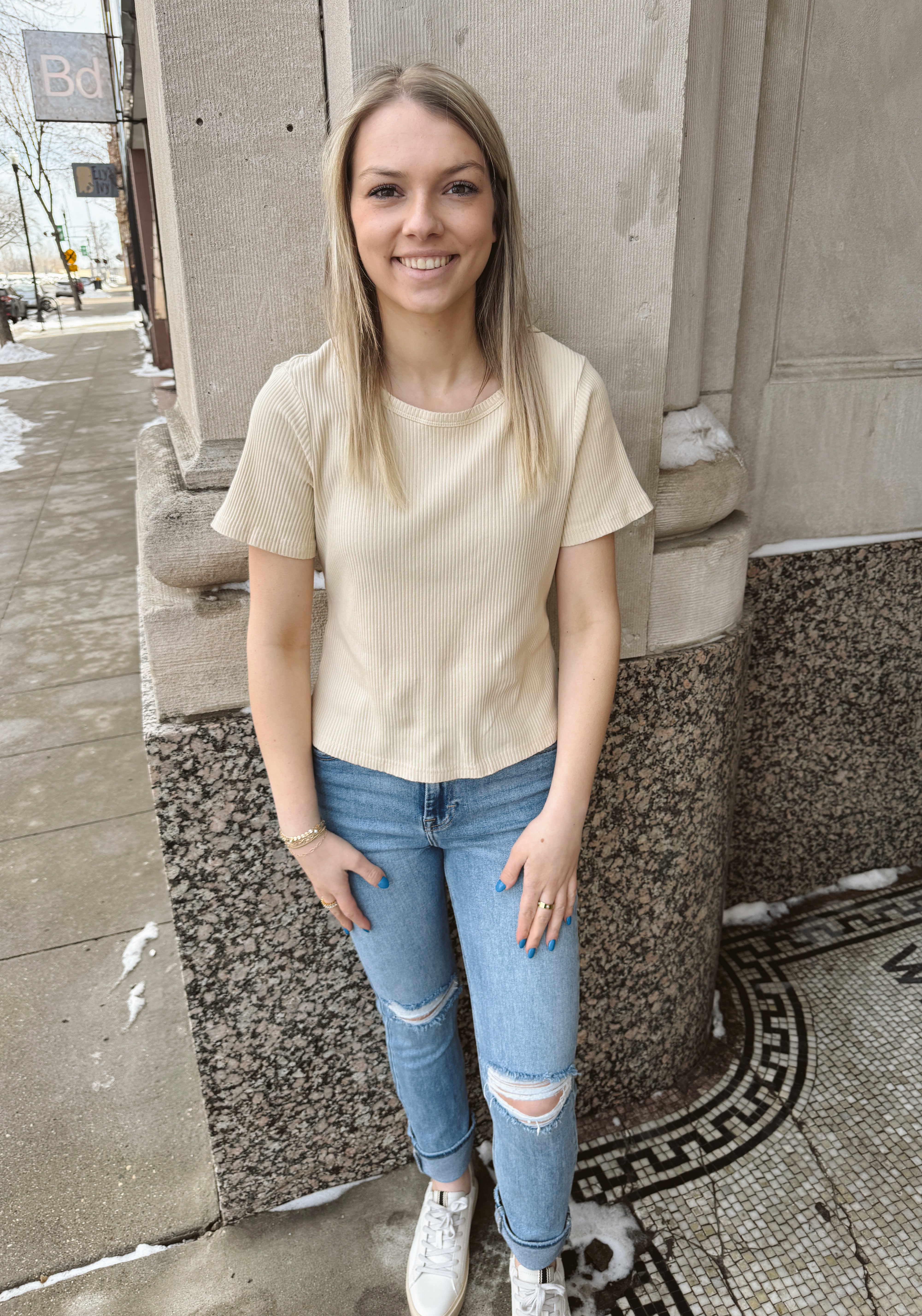 Cream Washed Top-Short Sleeve Tops-mystree-The Silo Boutique, Women's Fashion Boutique Located in Warren and Grand Forks North Dakota