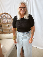 Bubble Textured Knit Top-Black-Short Sleeve Tops-listicle-The Silo Boutique, Women's Fashion Boutique Located in Warren and Grand Forks North Dakota
