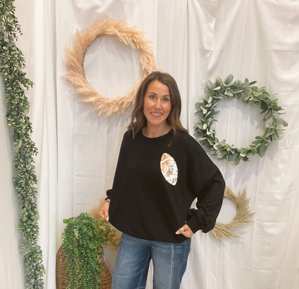 Golden Game Day Football Sweatshirt-Black-Sweatshirts-timing-The Silo Boutique, Women's Fashion Boutique Located in Warren and Grand Forks North Dakota