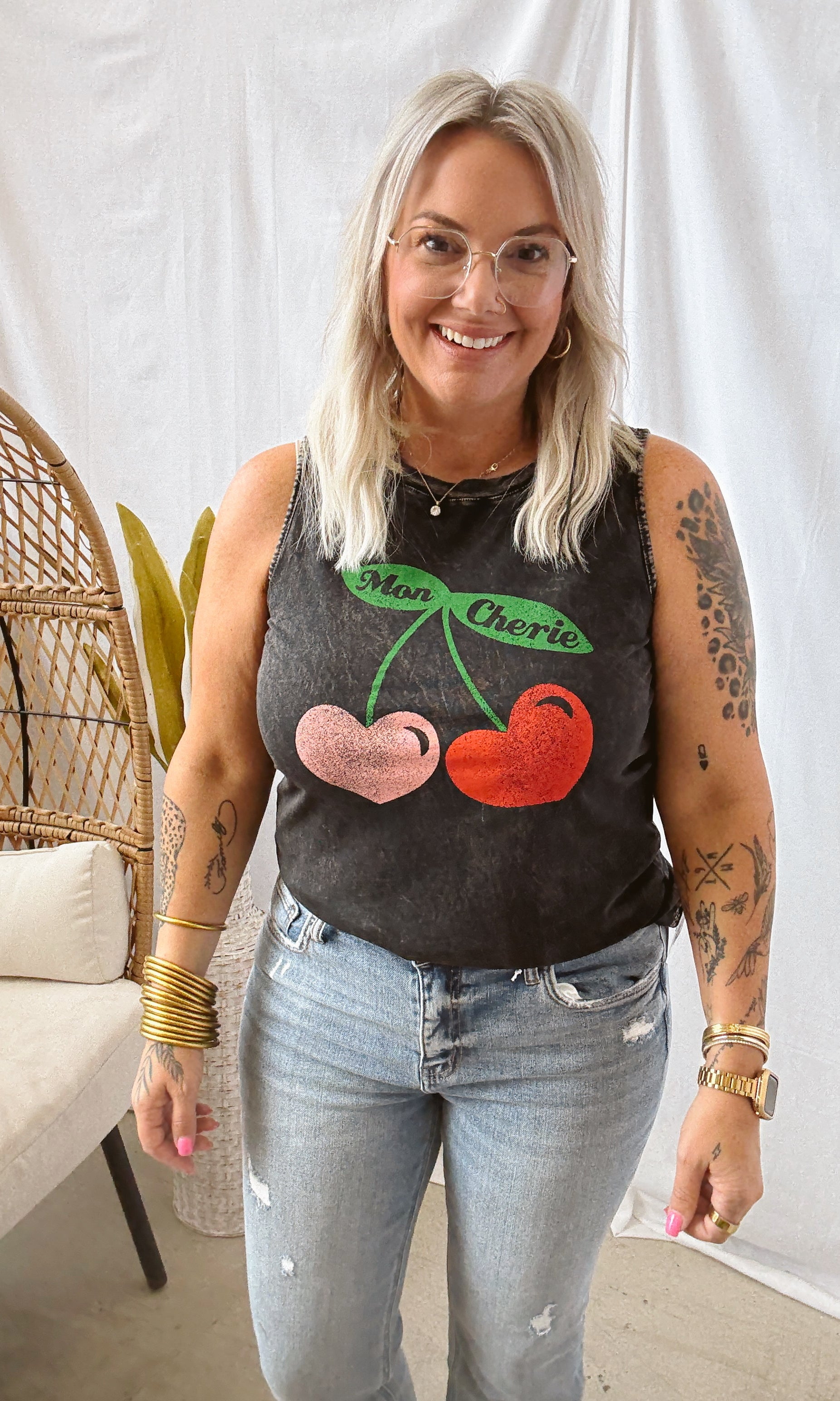 Mon Cherie Graphic Tank Top-Tank Tops-heart and luv-The Silo Boutique, Women's Fashion Boutique Located in Warren and Grand Forks North Dakota
