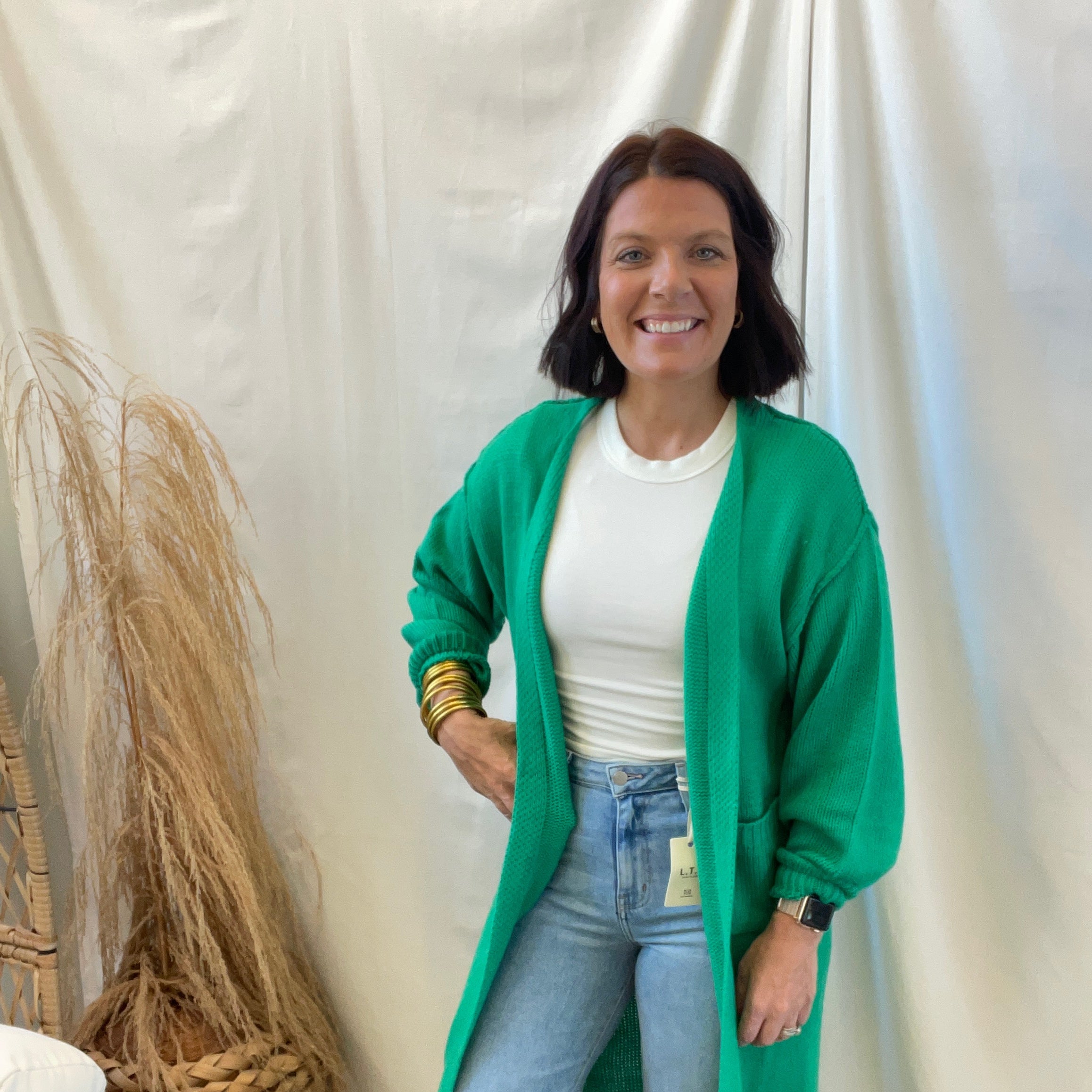 Panache Long Cardigan-Green-Cardigans-panache-The Silo Boutique, Women's Fashion Boutique Located in Warren and Grand Forks North Dakota