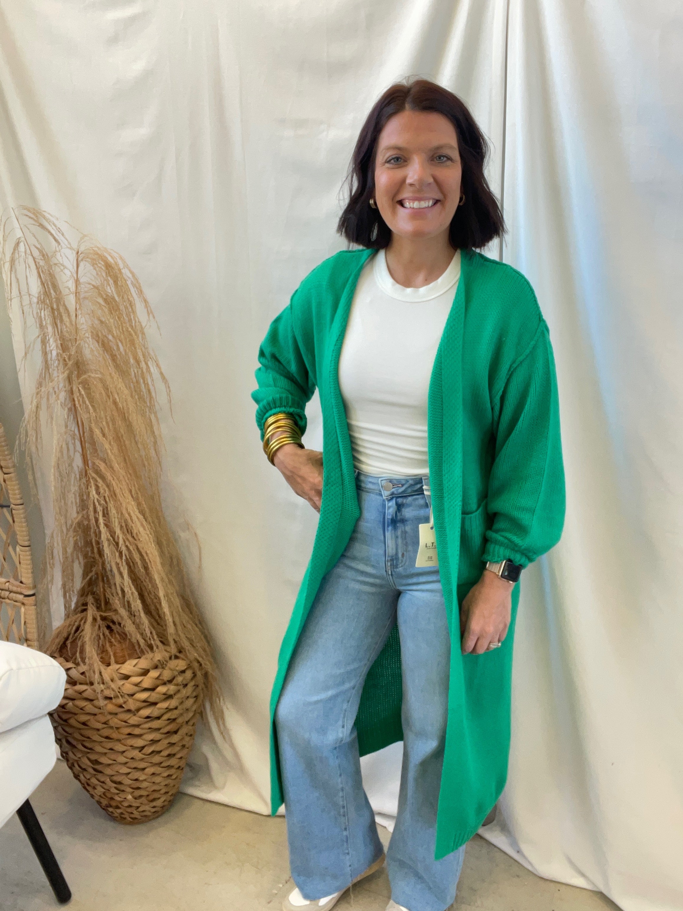 Panache Long Cardigan-Green-Cardigans-panache-The Silo Boutique, Women's Fashion Boutique Located in Warren and Grand Forks North Dakota