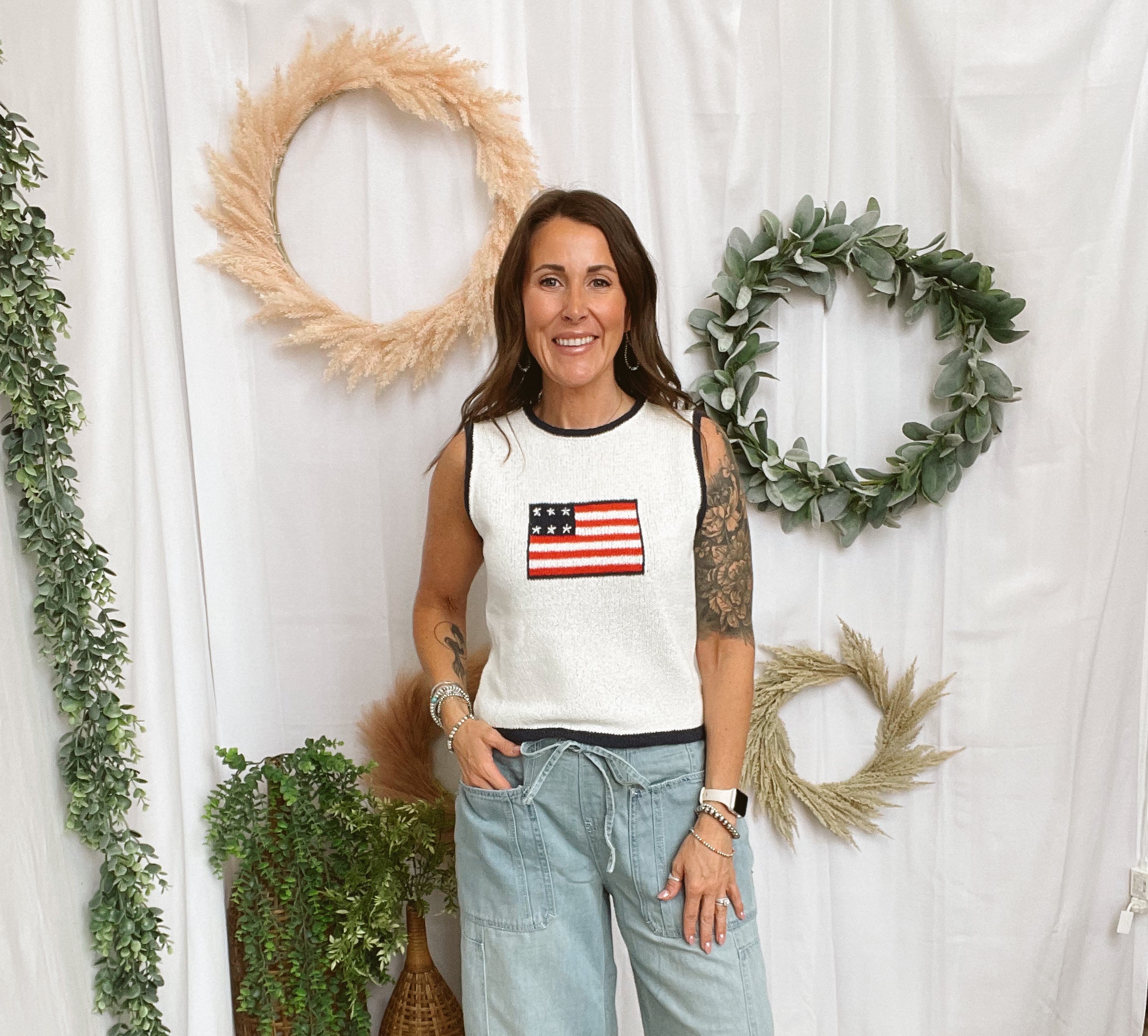 Flag Knitted Tank Top-Tank Tops-miou muse-The Silo Boutique, Women's Fashion Boutique Located in Warren and Grand Forks North Dakota