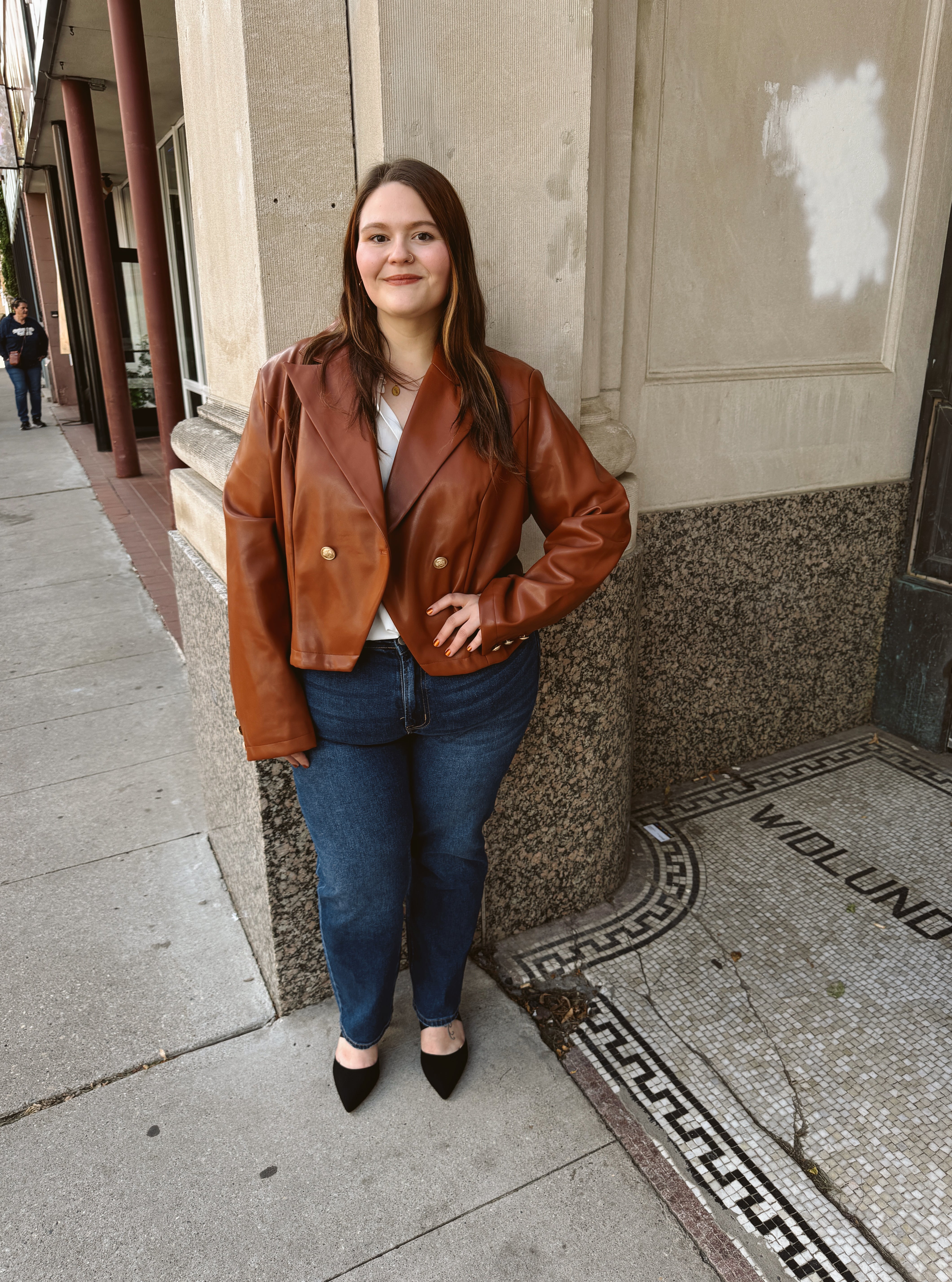 Brown Leather Antique Button Crop Jacket-Coats & Jackets-fate-The Silo Boutique, Women's Fashion Boutique Located in Warren and Grand Forks North Dakota