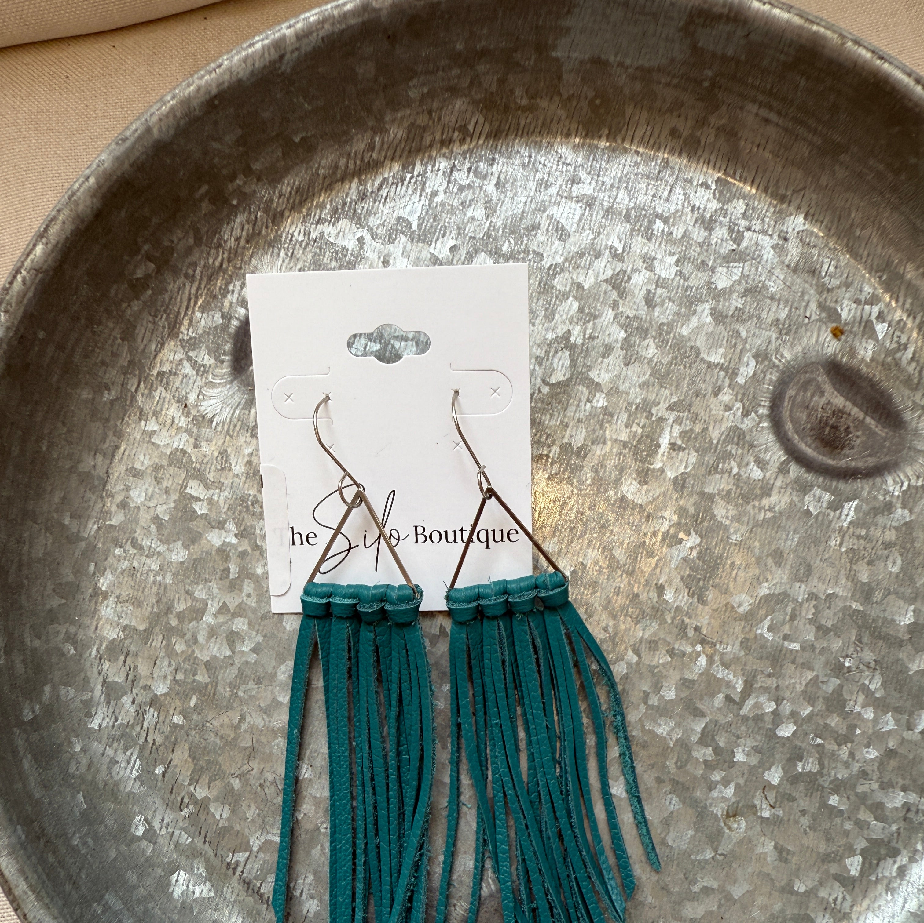 Corvallis Triangle Fringe-Teal-Earrings-fringe with faith-The Silo Boutique, Women's Fashion Boutique Located in Warren and Grand Forks North Dakota