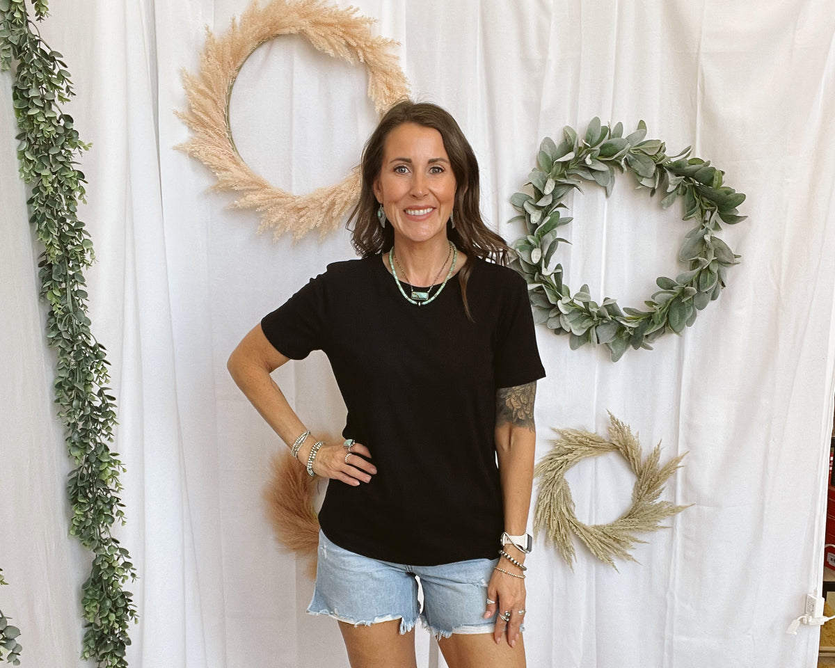 Bella Basic Round Neck Top-Black-Short Sleeve Tops-staccato-The Silo Boutique, Women's Fashion Boutique Located in Warren and Grand Forks North Dakota