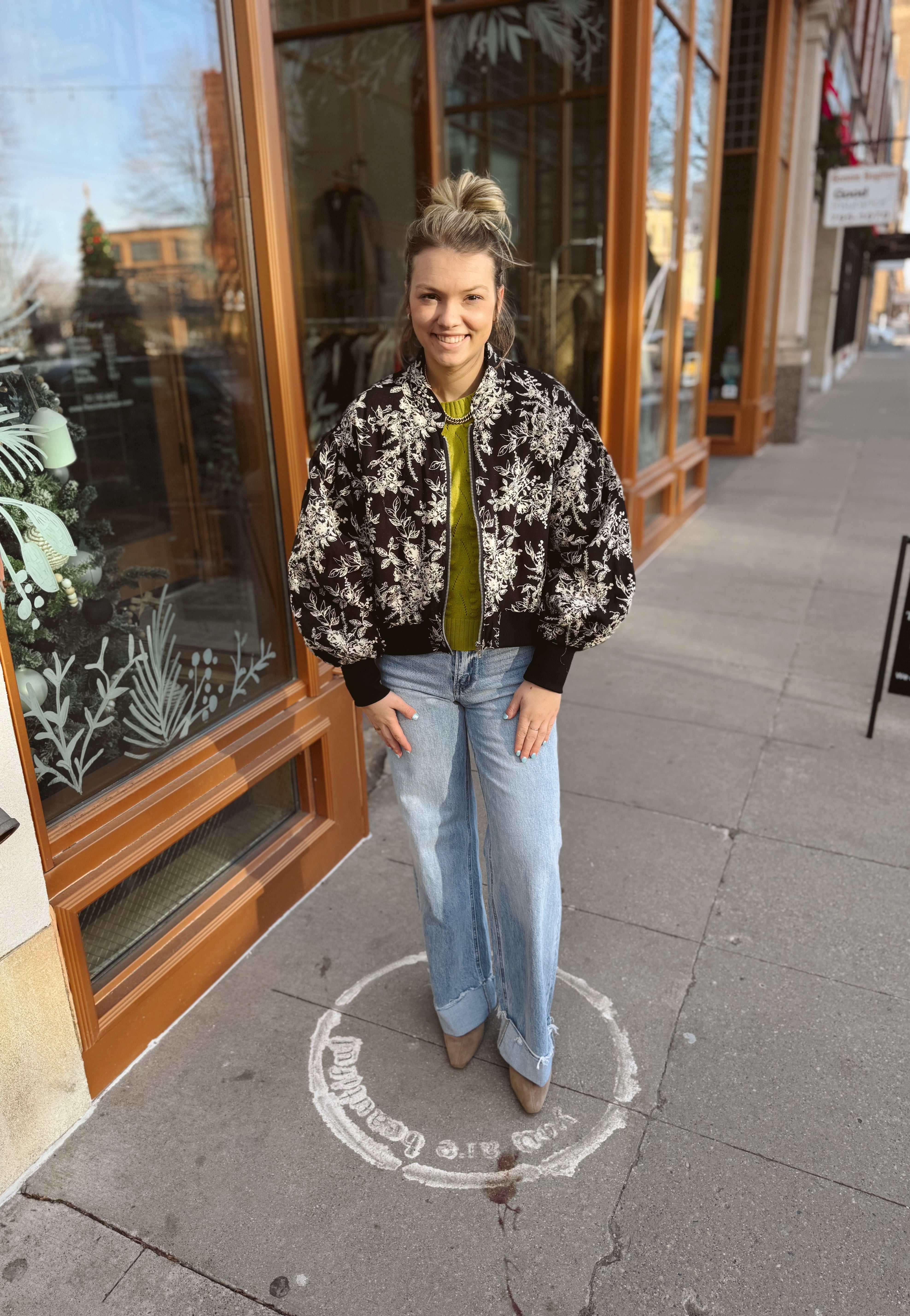 Black Floral Bomber Jacket-Coats & Jackets-&merci-The Silo Boutique, Women's Fashion Boutique Located in Warren and Grand Forks North Dakota