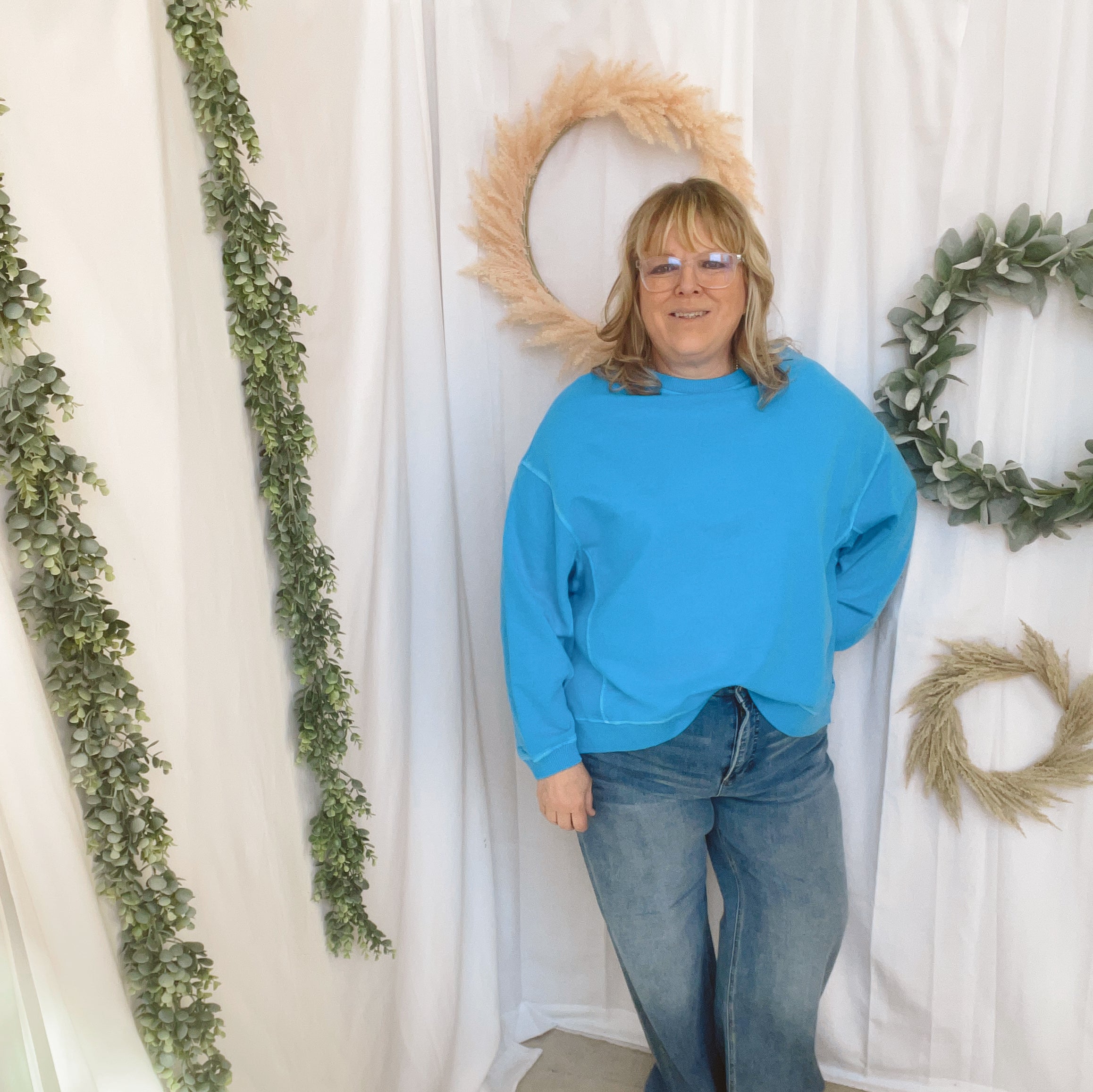 Jess Terry Pullover Sweatshirt-Ocean Blue-The Silo Boutique-The Silo Boutique, Women's Fashion Boutique Located in Warren and Grand Forks North Dakota