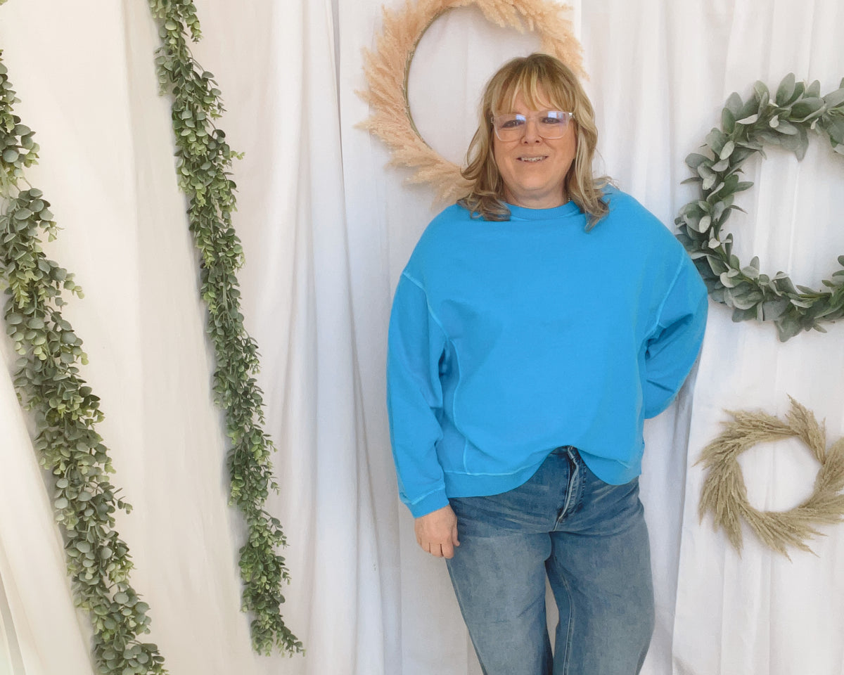 Jess Terry Pullover Sweatshirt-Ocean Blue-The Silo Boutique-The Silo Boutique, Women's Fashion Boutique Located in Warren and Grand Forks North Dakota