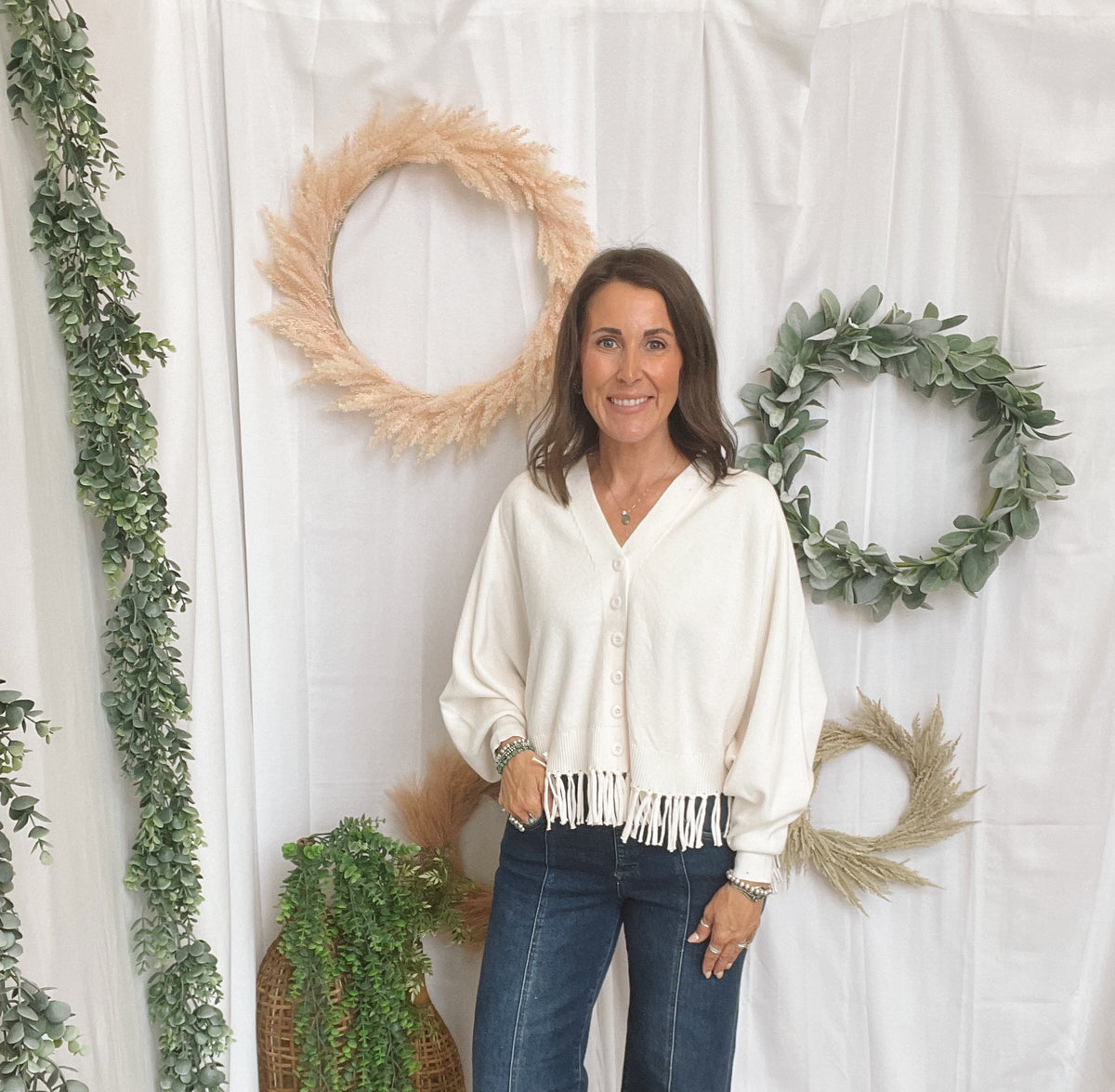 Farah Fringe Cardigan-Ivory-Cardigans-staccato-The Silo Boutique, Women's Fashion Boutique Located in Warren and Grand Forks North Dakota