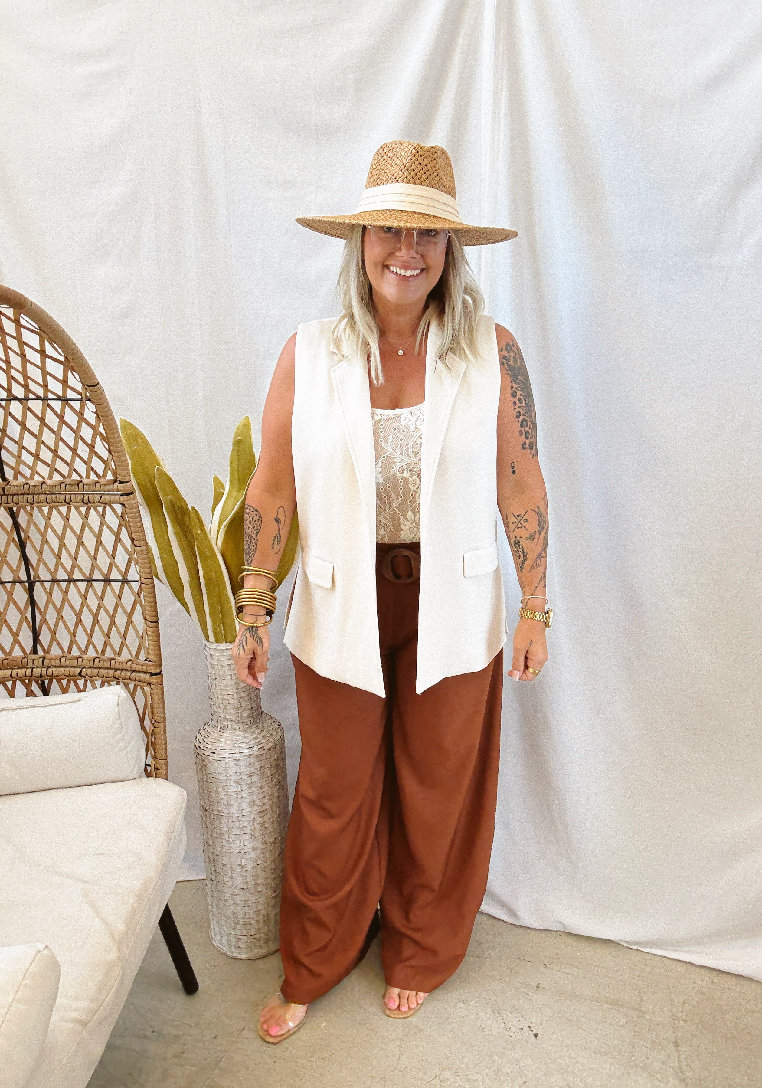 Camel Belted Wide Leg Pants-Pants-jade-The Silo Boutique, Women's Fashion Boutique Located in Warren and Grand Forks North Dakota