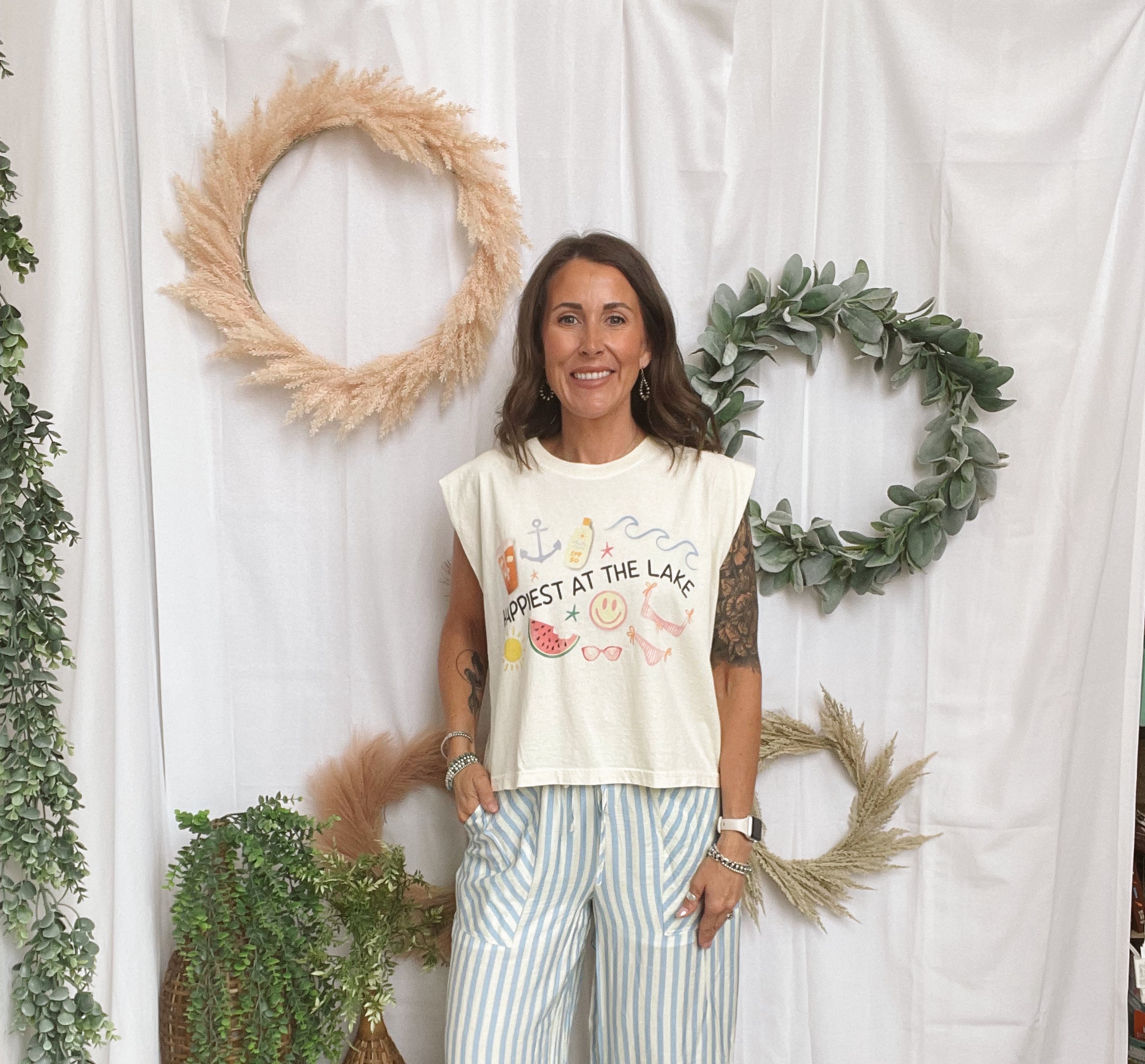 Happiest At the Lake Tank-Graphic Tees-poppy-The Silo Boutique, Women's Fashion Boutique Located in Warren and Grand Forks North Dakota