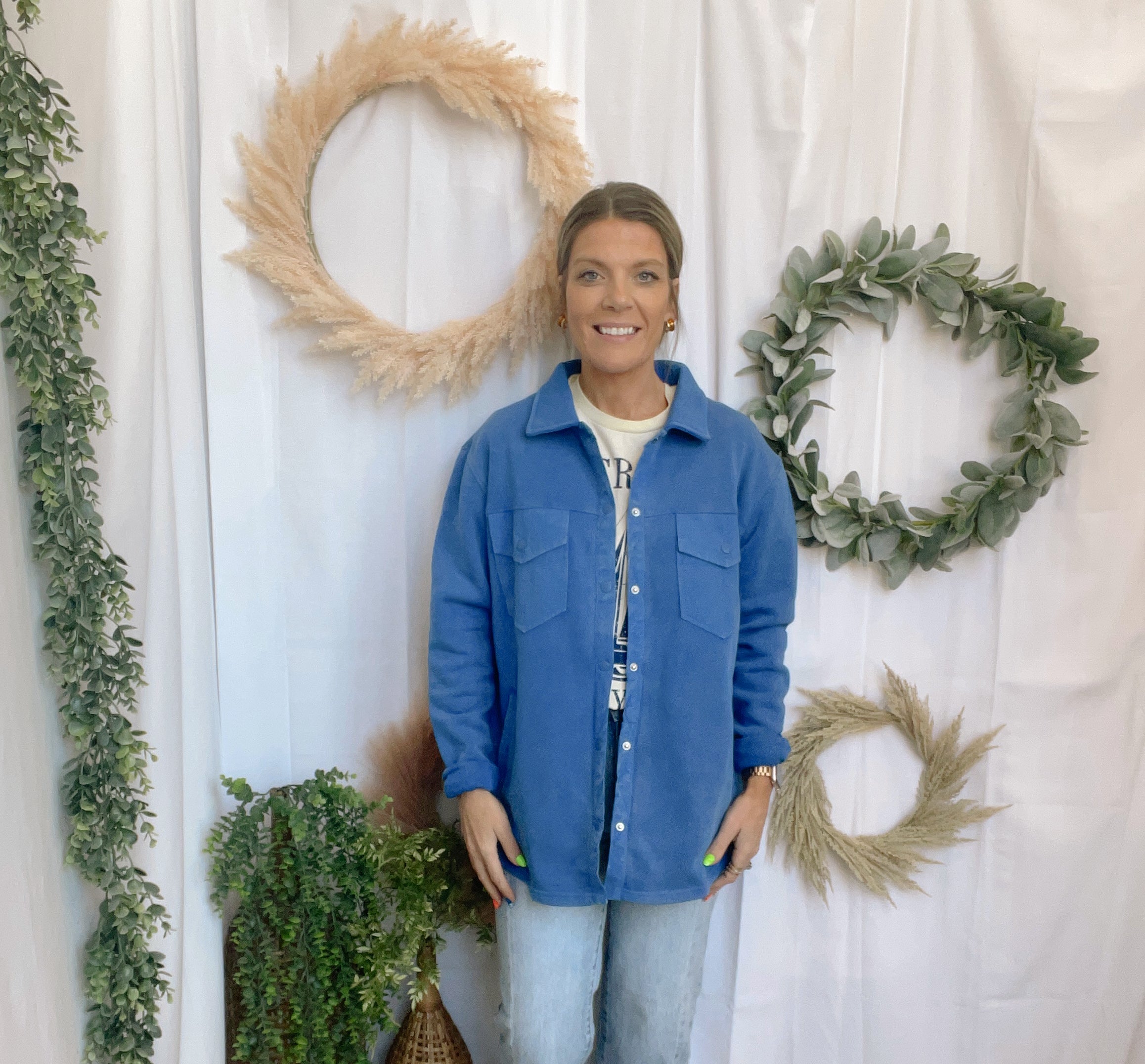 Mono B Snap Shacket-Royal-Coats & Jackets-mono b-The Silo Boutique, Women's Fashion Boutique Located in Warren and Grand Forks North Dakota