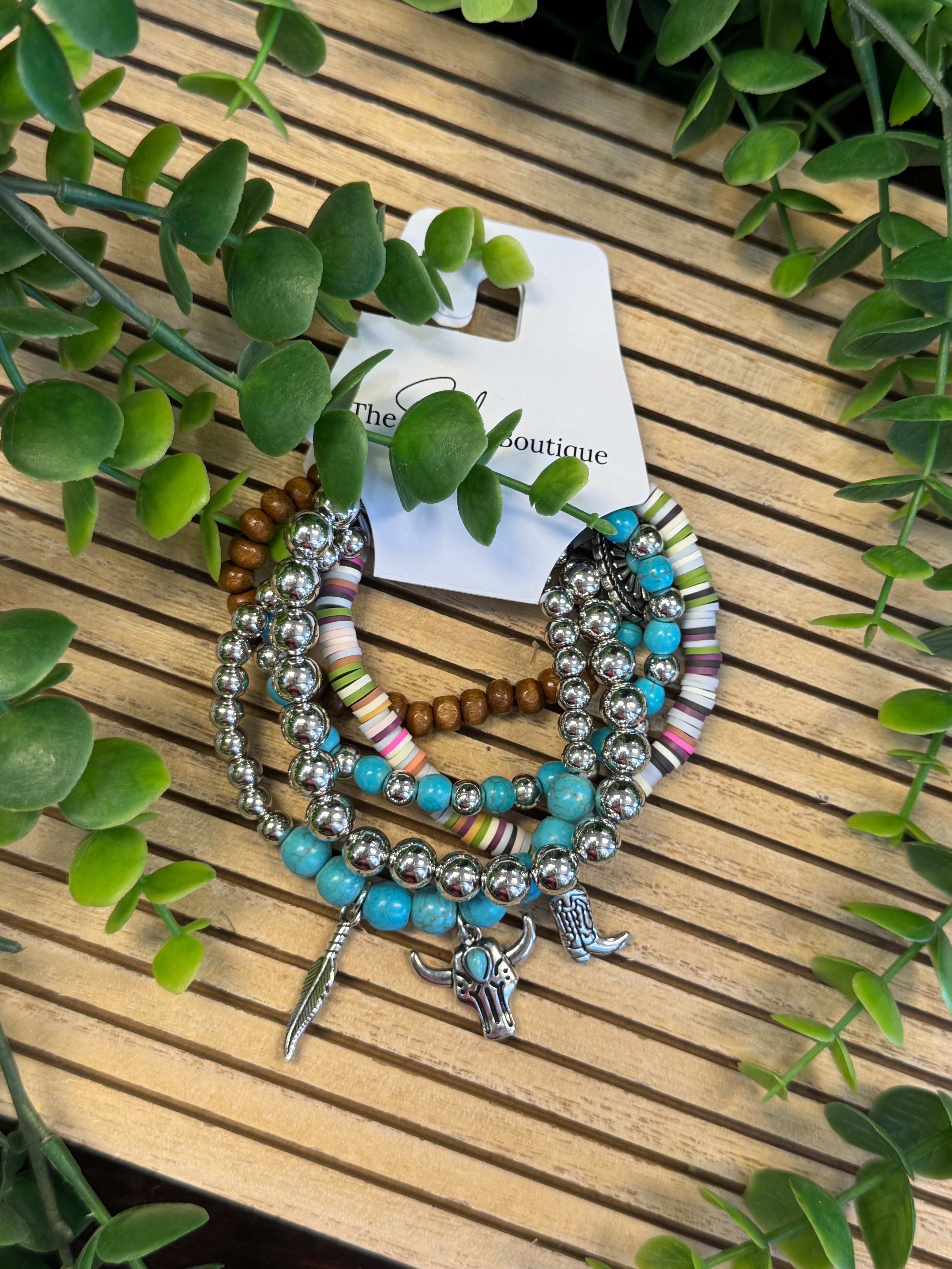 Turquoise Cowboy Bracelet Set-Bracelets-Dallas Market-The Silo Boutique, Women's Fashion Boutique Located in Warren and Grand Forks North Dakota
